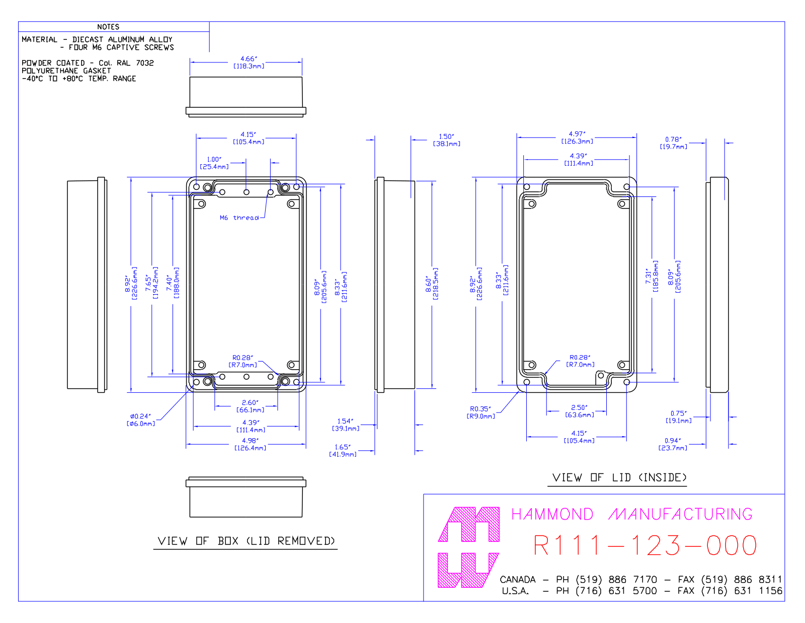 Hammond Manufacturing R111-123-000 technical drawings