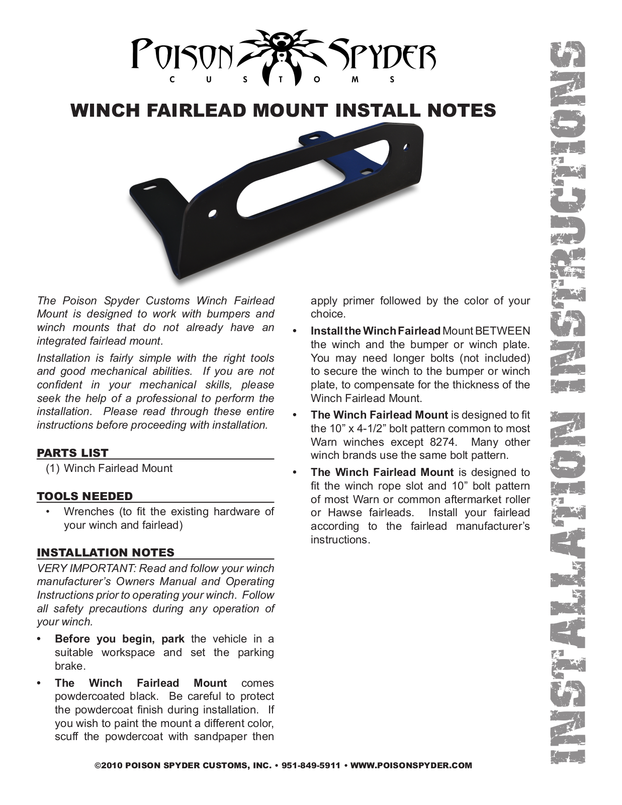 Poison Spyder WINCH FAIRLEAD MOUNT User Manual