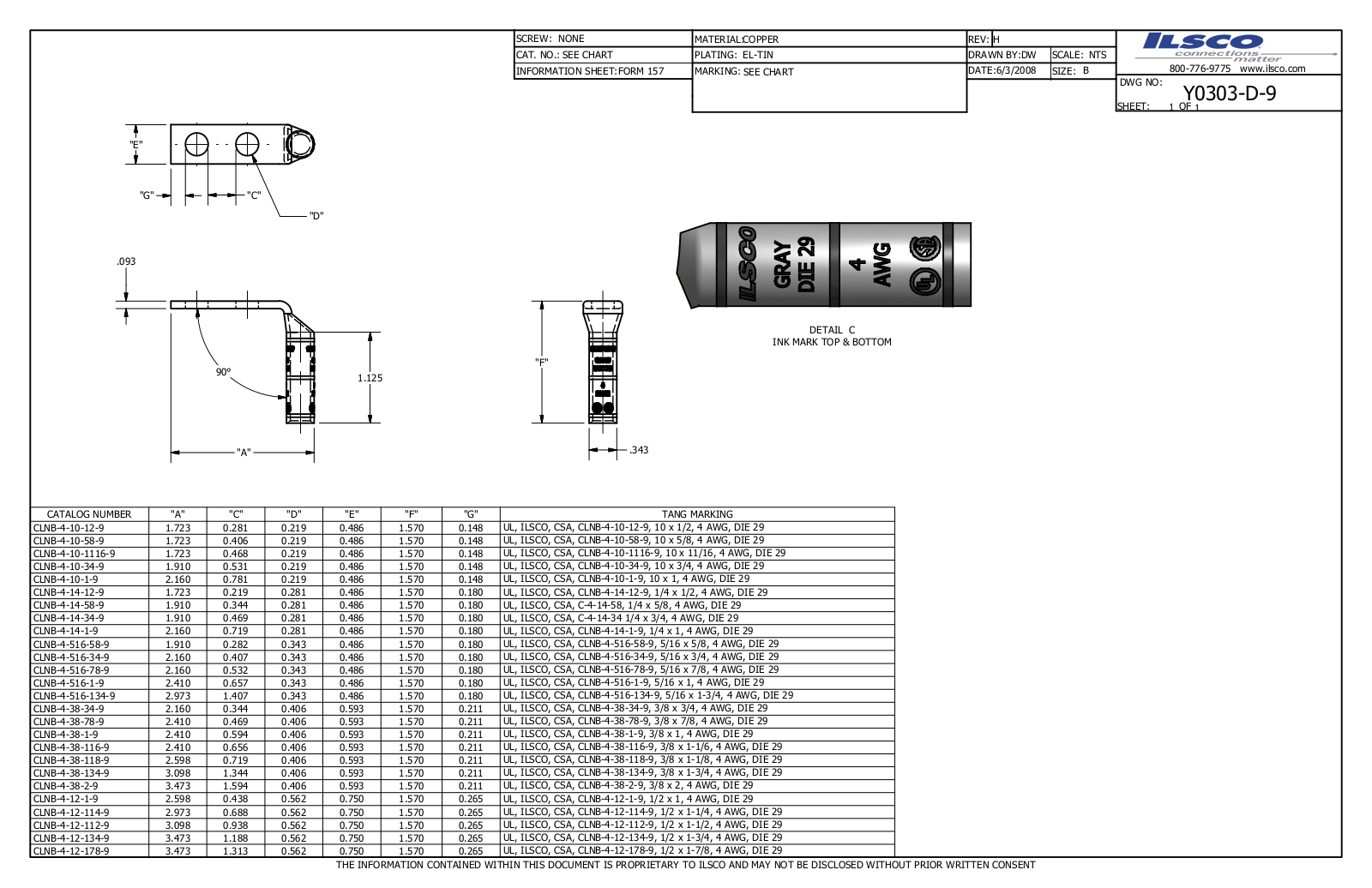 Ilsco CLNB-4-14-34-9 Data sheet