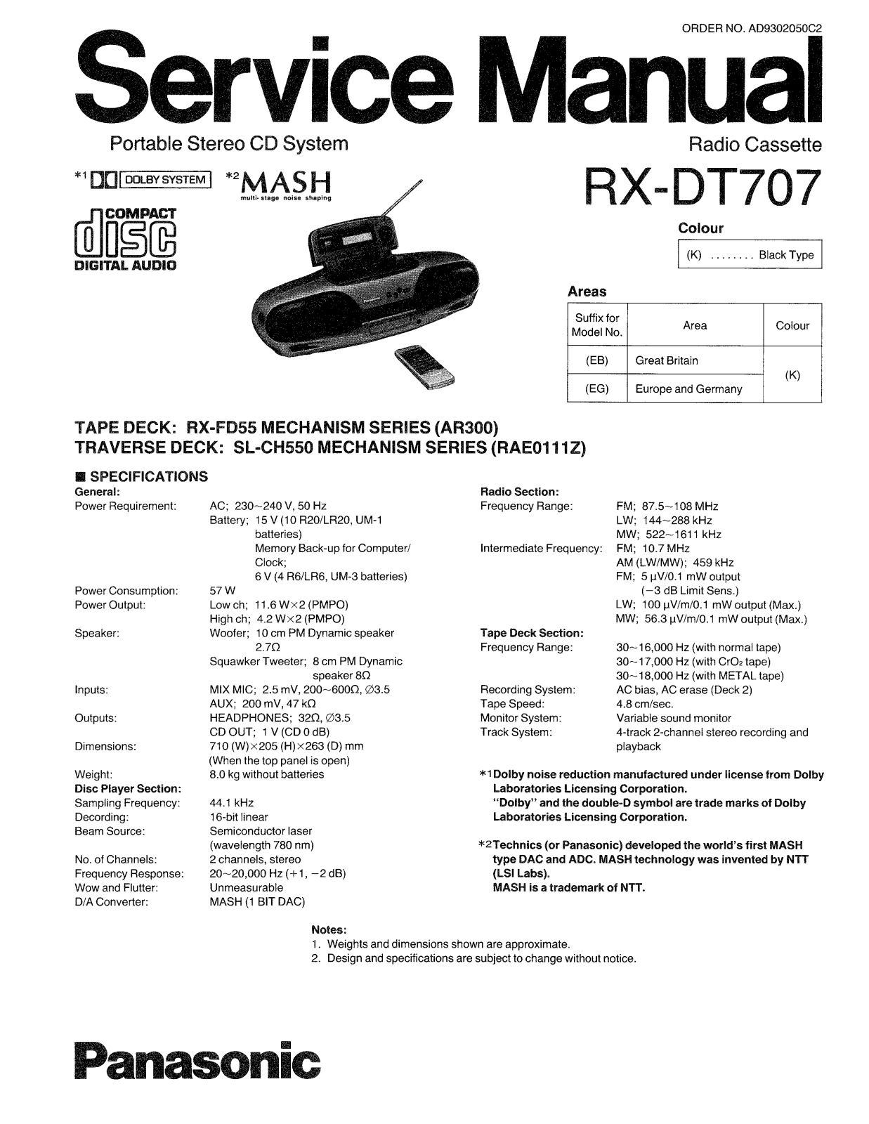 Panasonic RXDT-707 Service manual