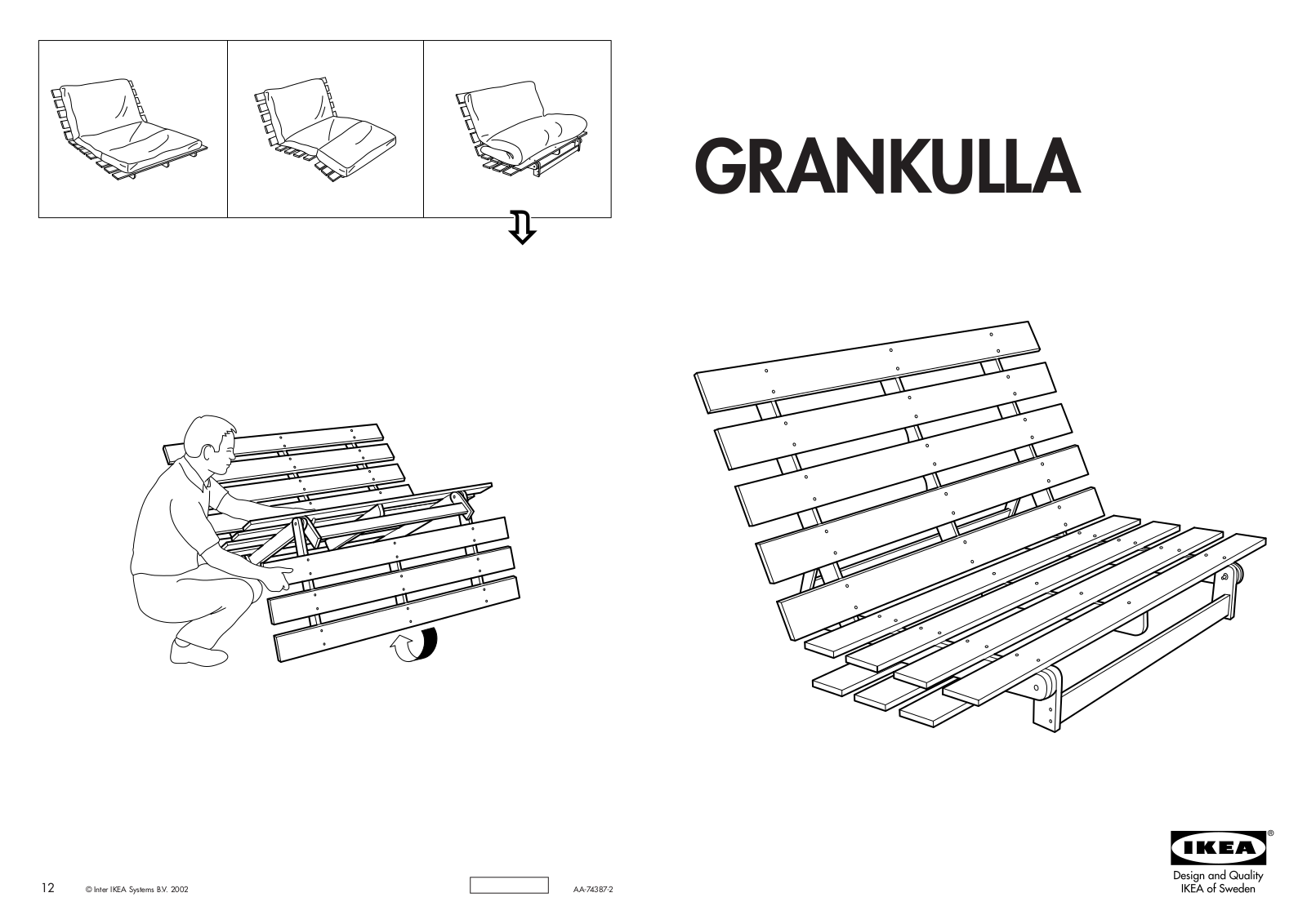 IKEA GRANKULLA FUTON SOFA FRAME 55X43X32 Assembly Instruction