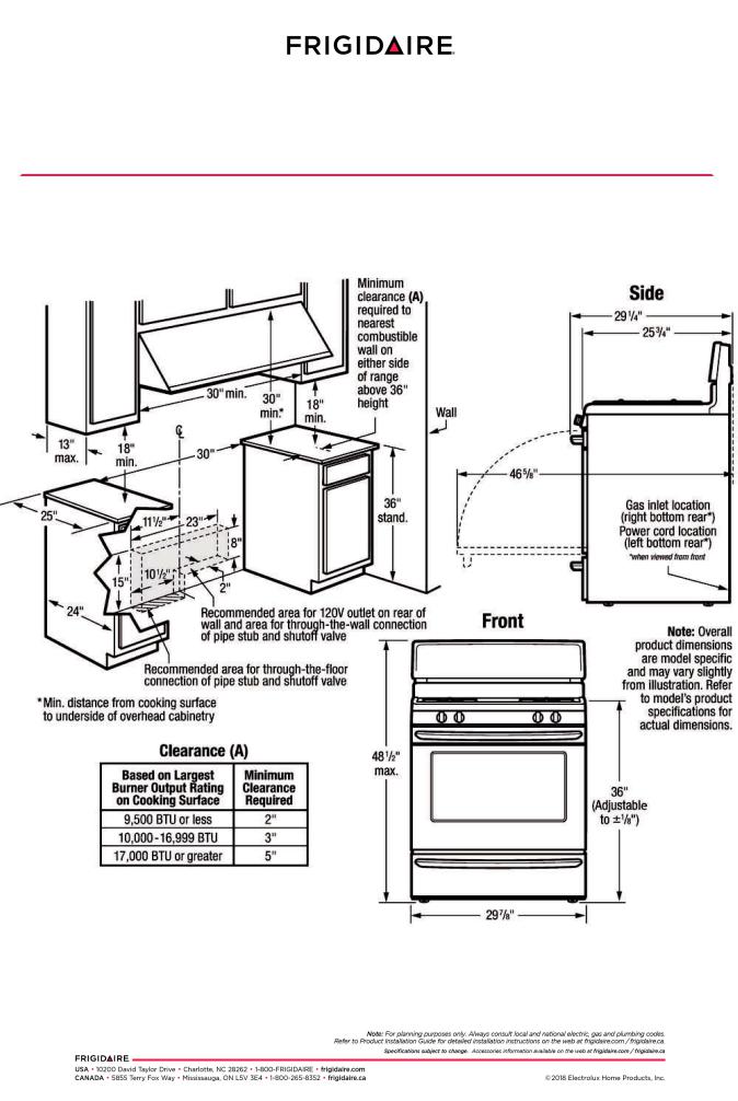 Frigidaire FCRG3015AB, FCRG3015AW Specifications