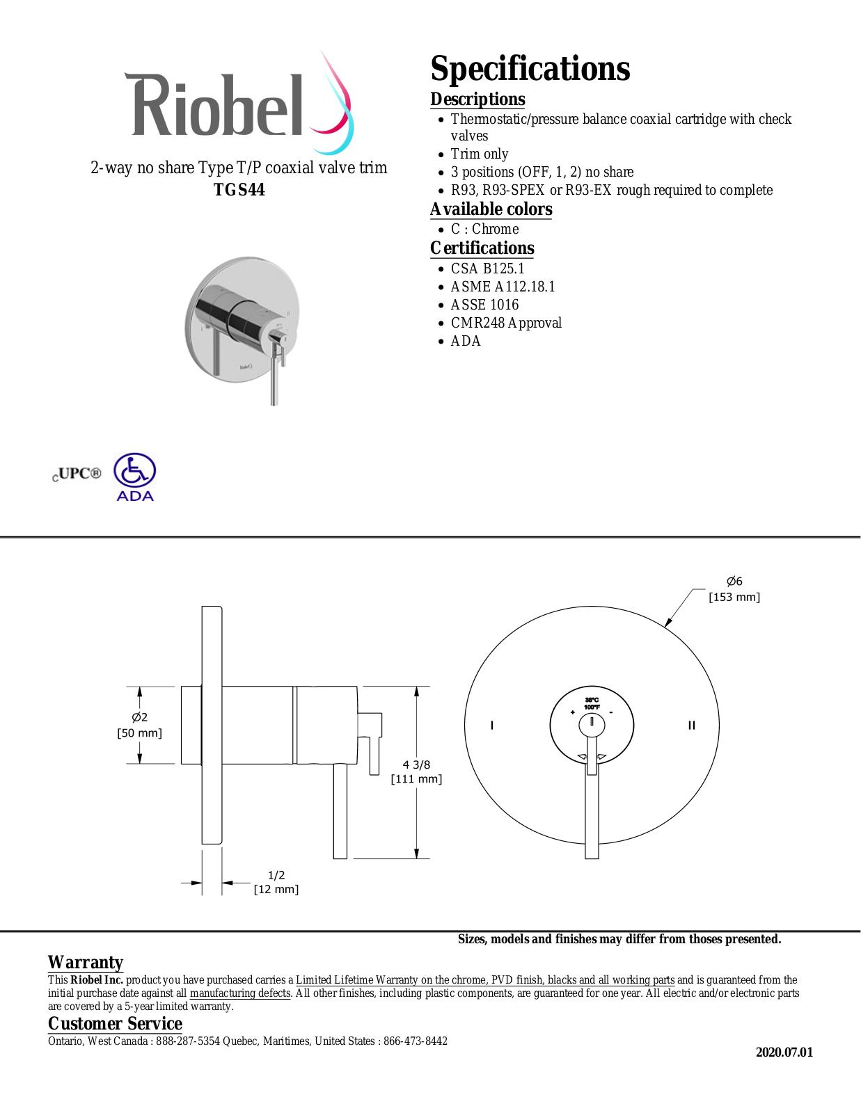 Riobel TGS44C Specifications - ManualMachine.com