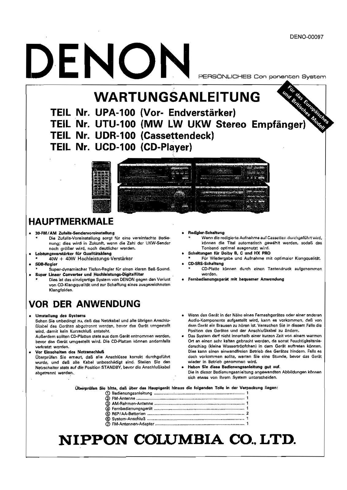 Denon UTU-100, UCD-100, UDR-100 Service Manual