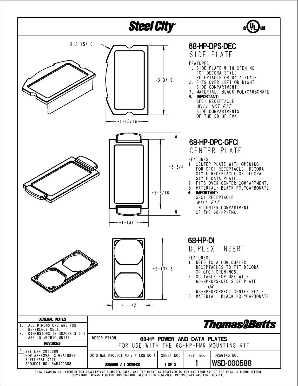 Thomas & Betts 68-HP power Data Sheet