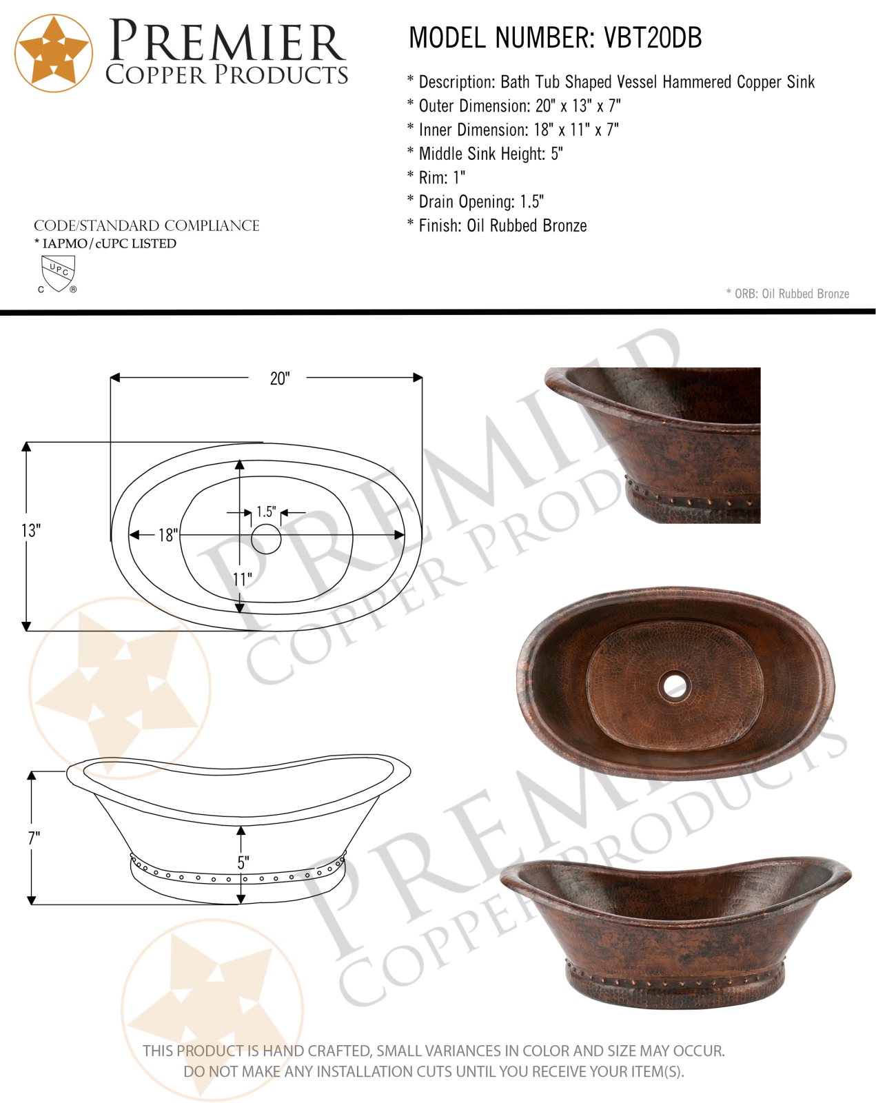 Premier Copper Products IER1379 Specifications - ManualMachine.com