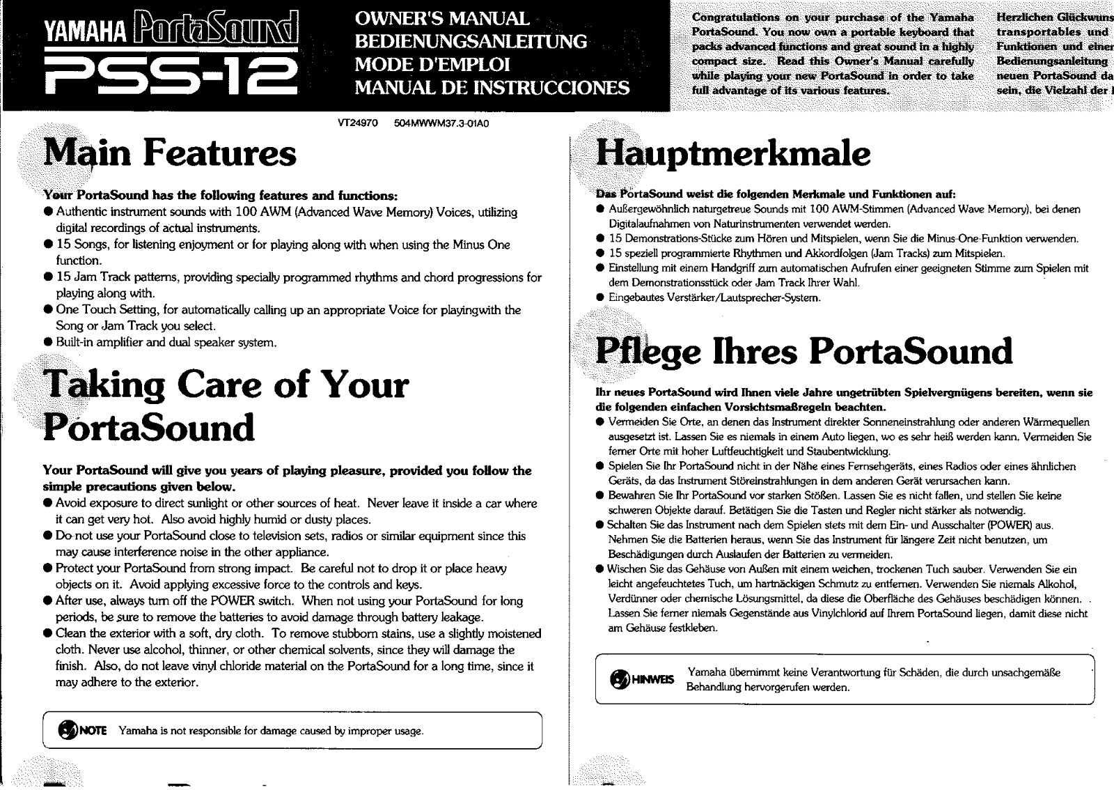 Yamaha PSS-12 User Manual