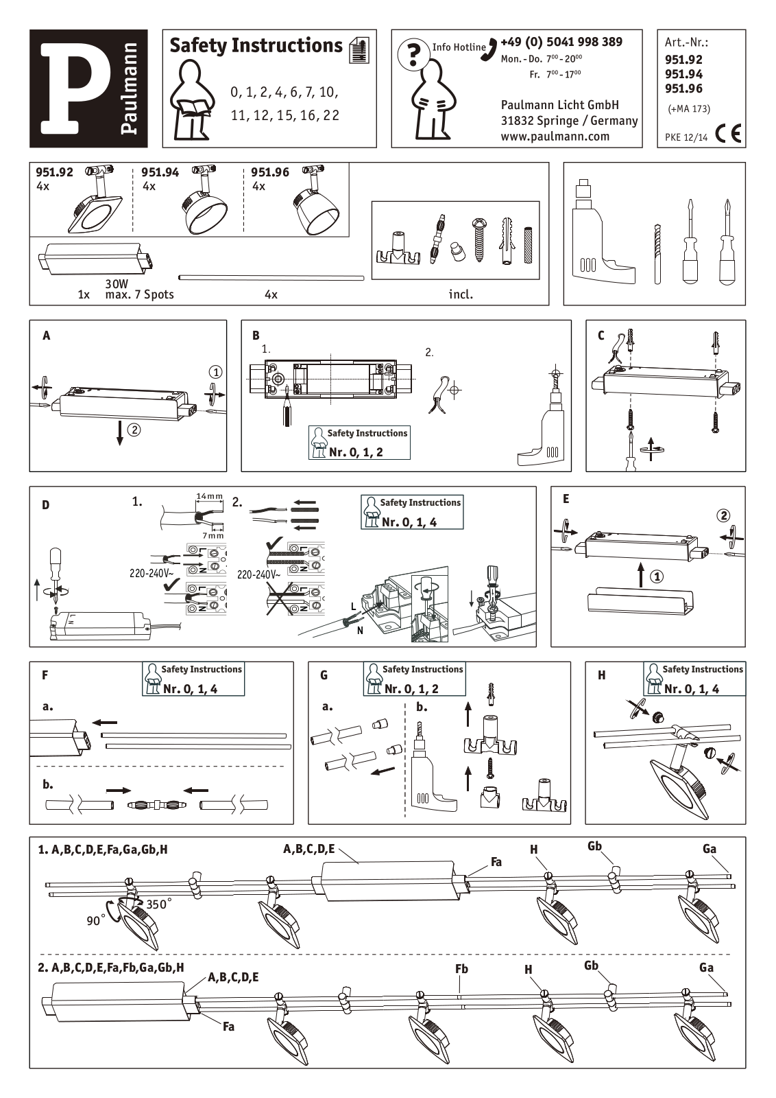 Paulmann 95192, 95194, 95196 Safety instructions