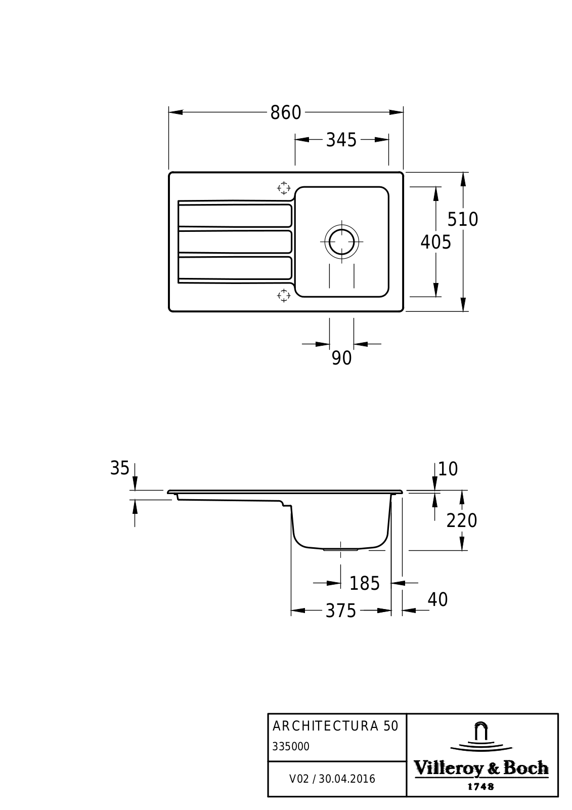 Villeroy & Boch 335000 Technical drawing