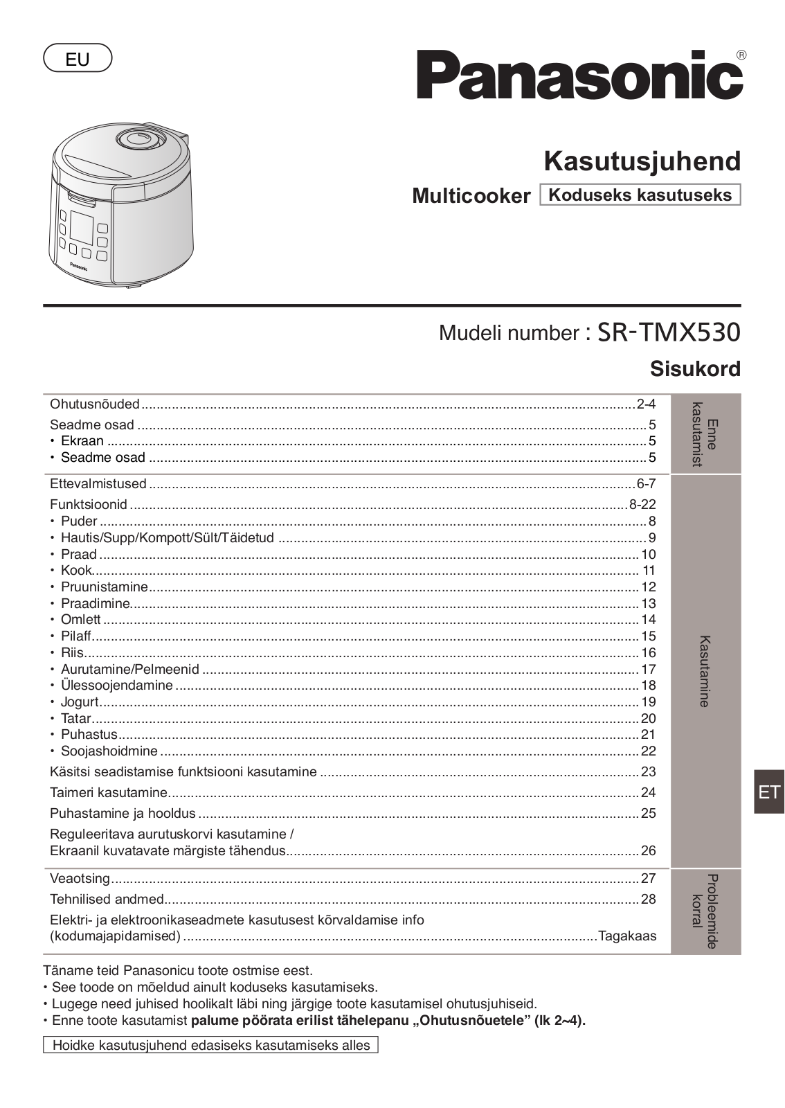 Panasonic SR-TMX530 User Manual