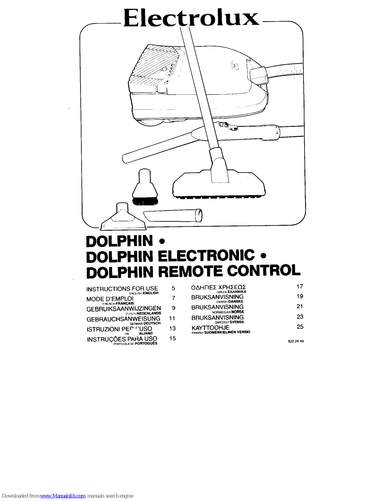 Electrolux Dolphin Instructions For Use Manual