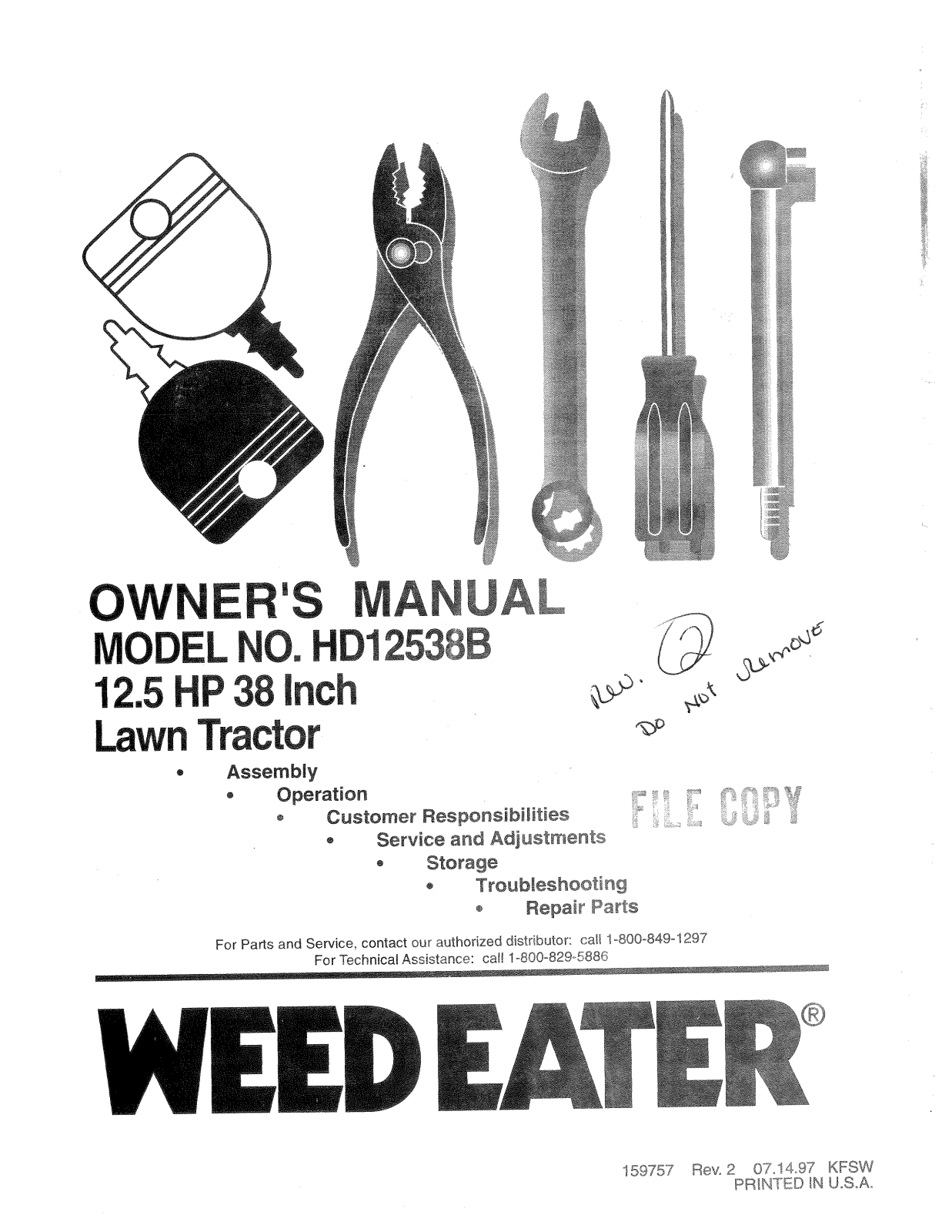 Weed Eater 159757, HD12538B User Manual