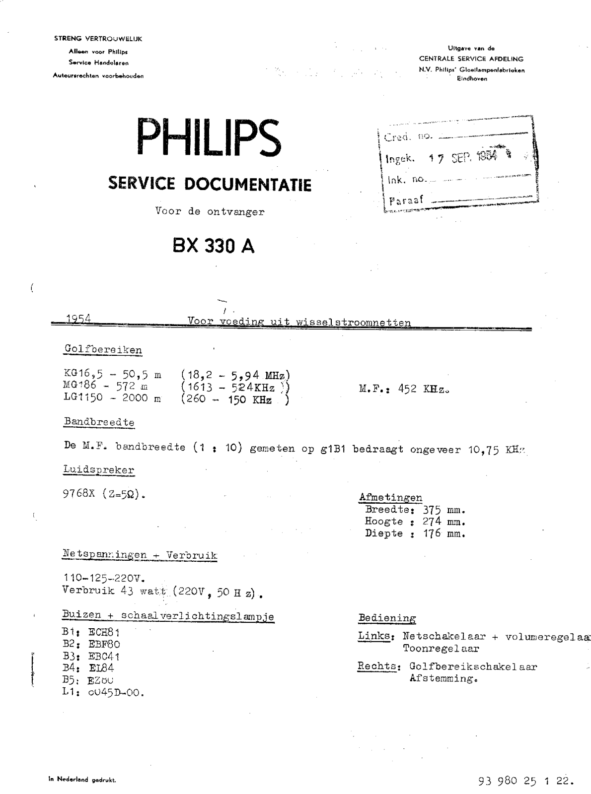 Philips BX-330-A Service Manual