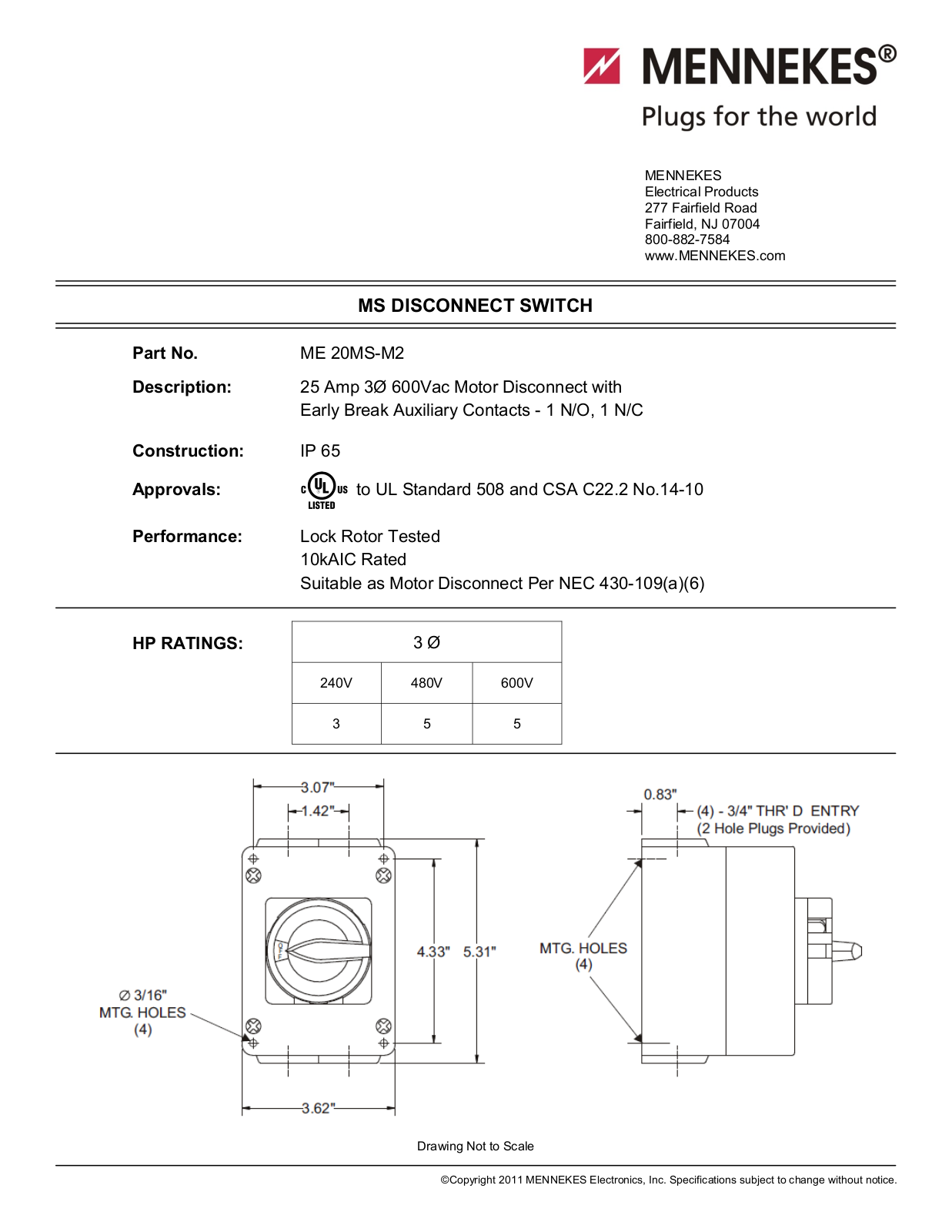 Mennekes Electrical Products ME20MS-M2 Data sheet