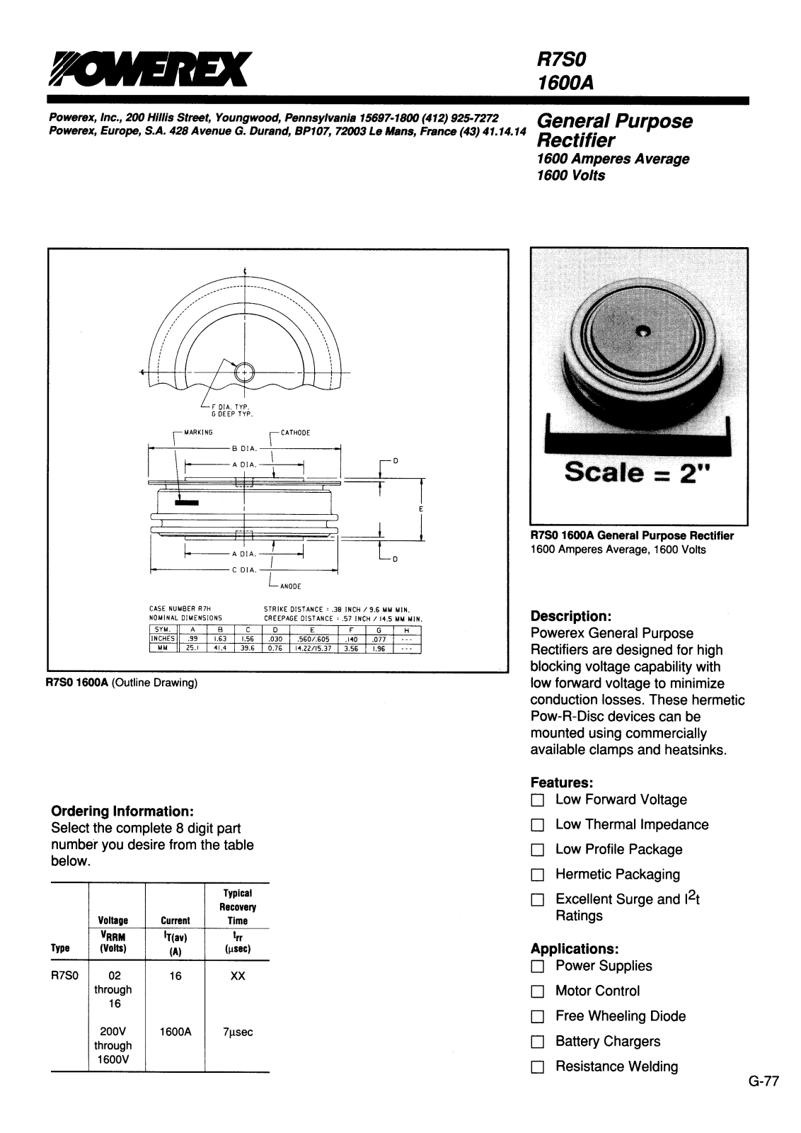 POWEREX R7S00216, R7S00416, R7S00616, R7S00816, R7S01016 Datasheet