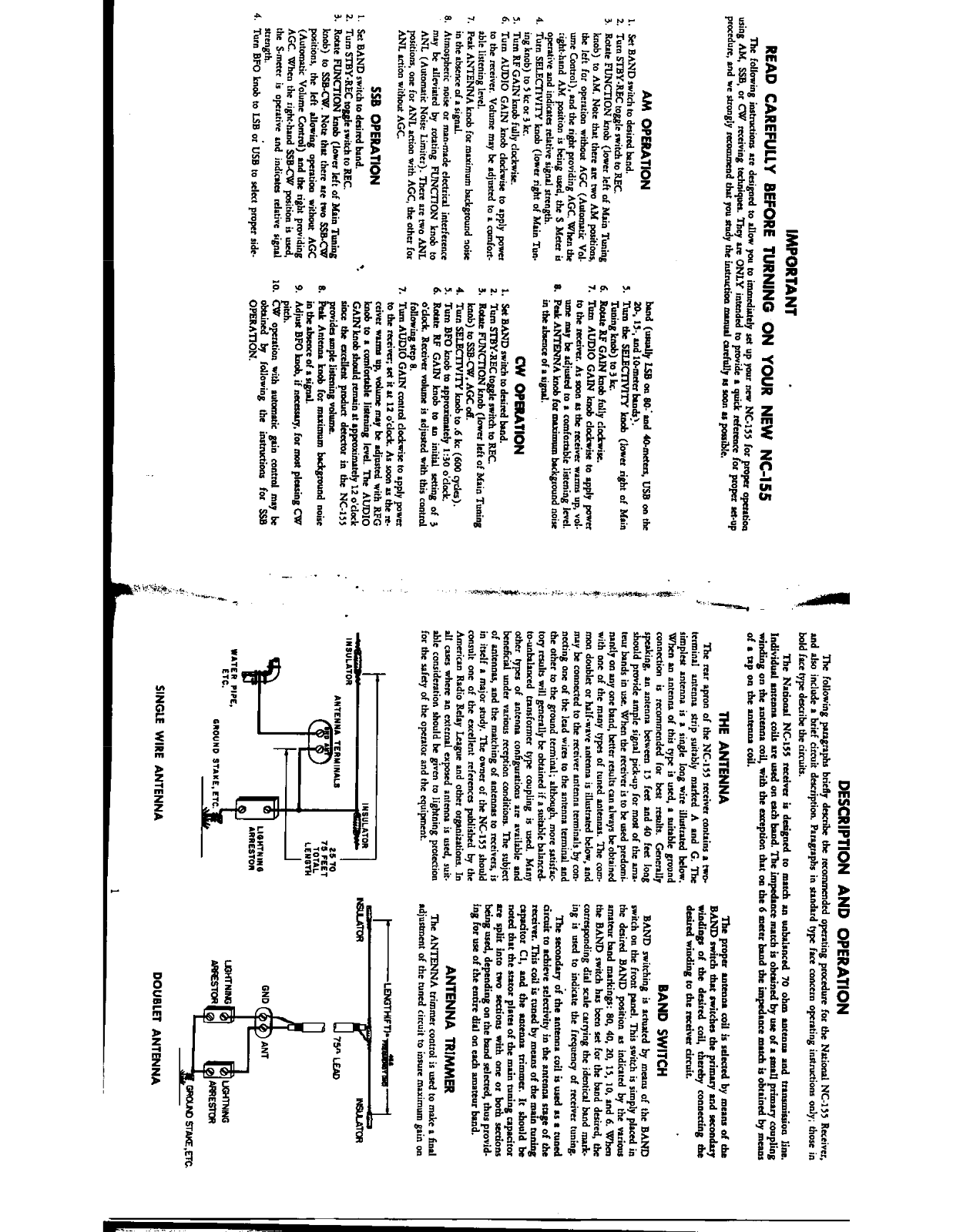 NATIONAL RADIO NC-155 User Manual (PAGES-00 & 01)