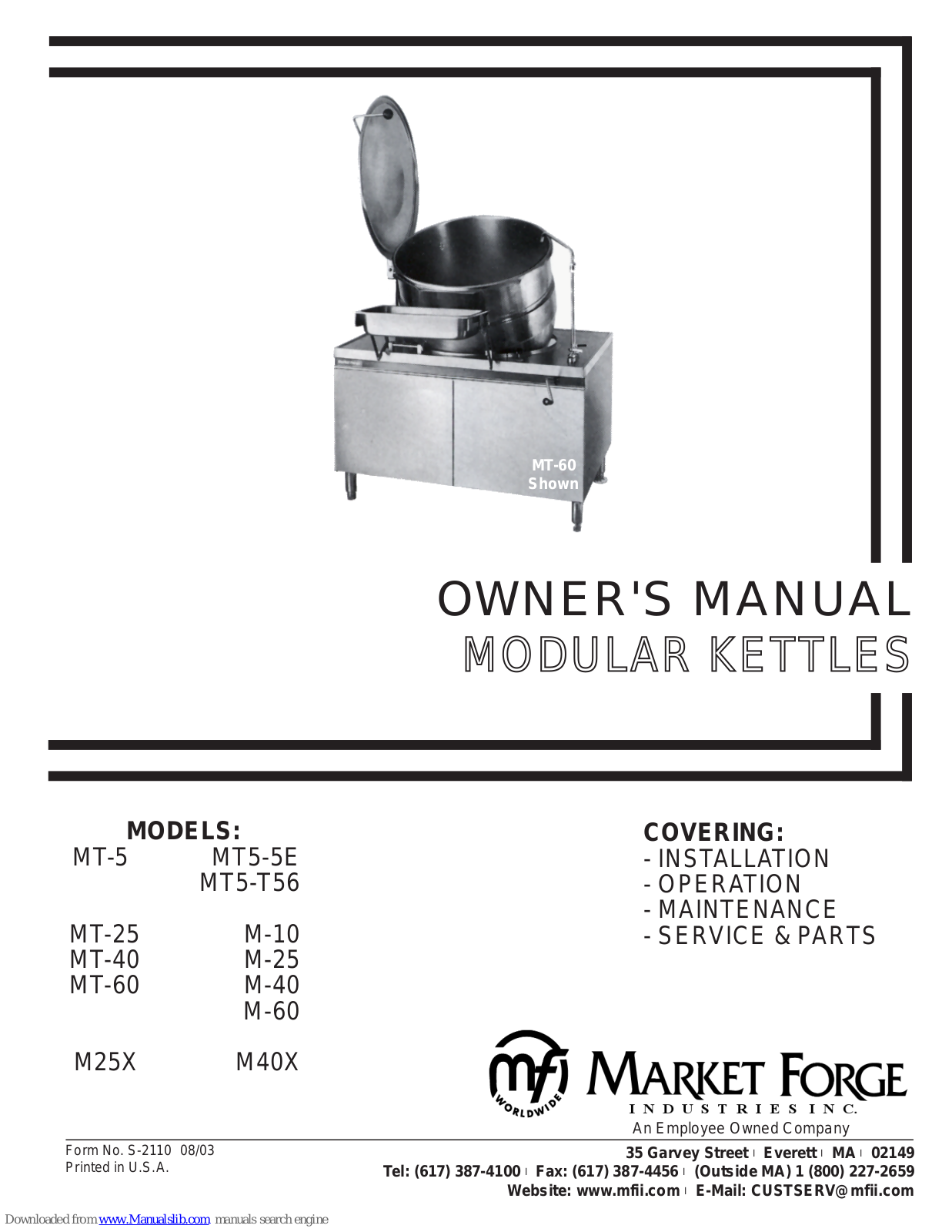 Market Forge Industries MT-5, MT5-5E, MT5-T56, MT-25, MT-40 Owner's Manual