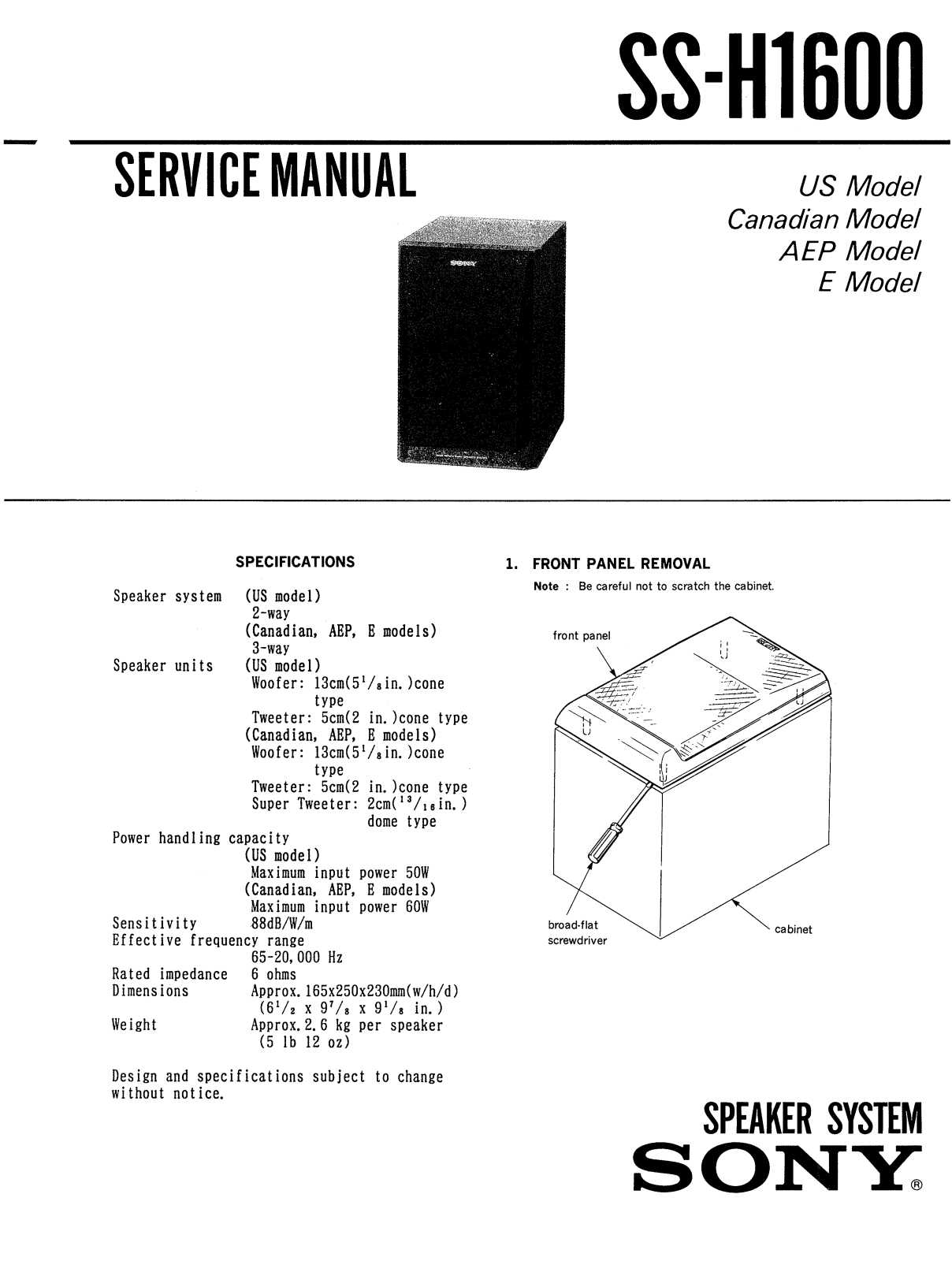 Sony SSH-1600 Service manual