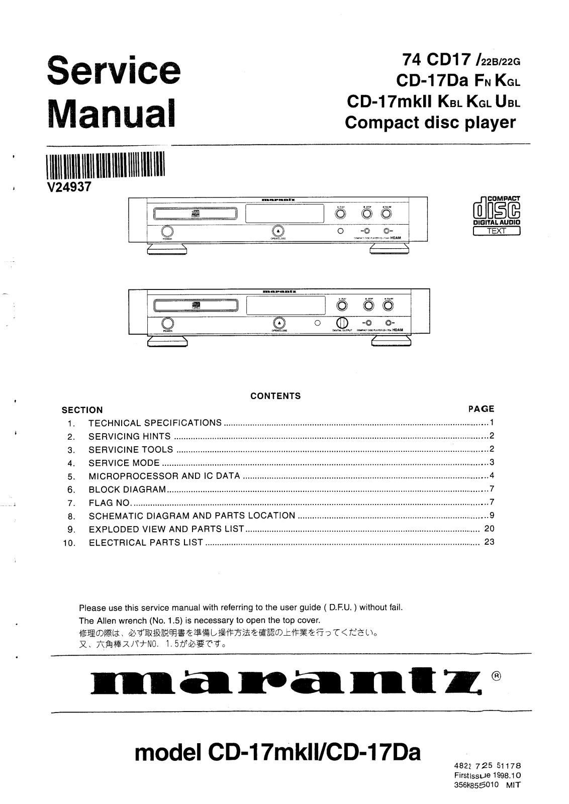 Marantz CD-17-Mk2, CD-17 Service Manual