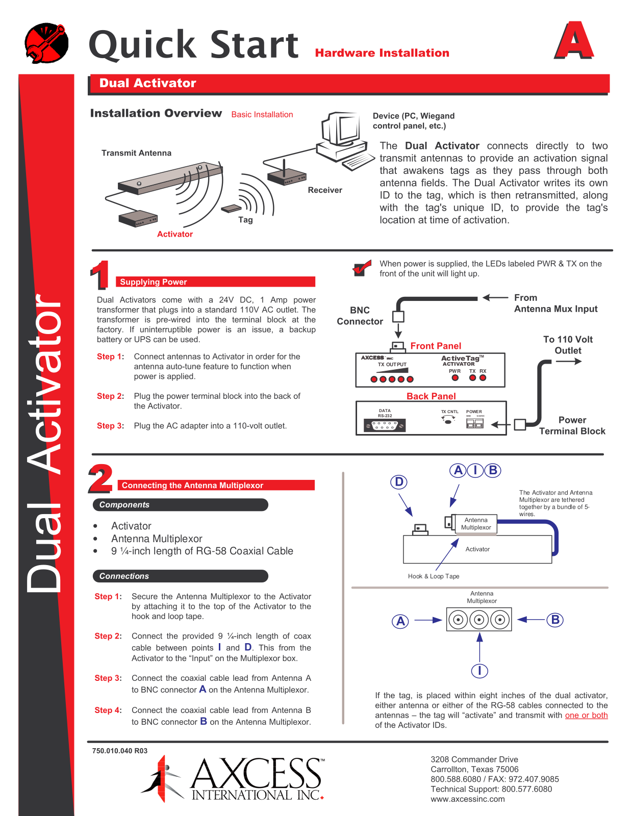 Axcess Dual Activator Quick Start User Manual