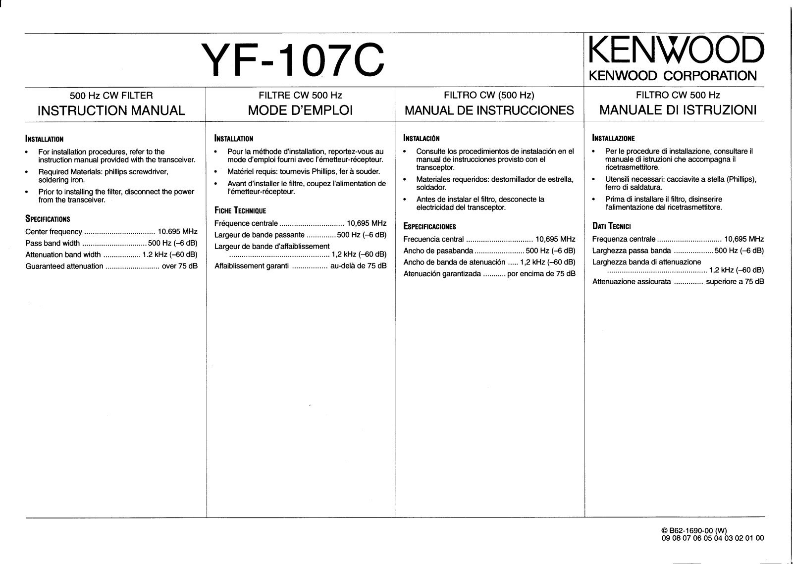 Kenwood YF-107CN User's Manual