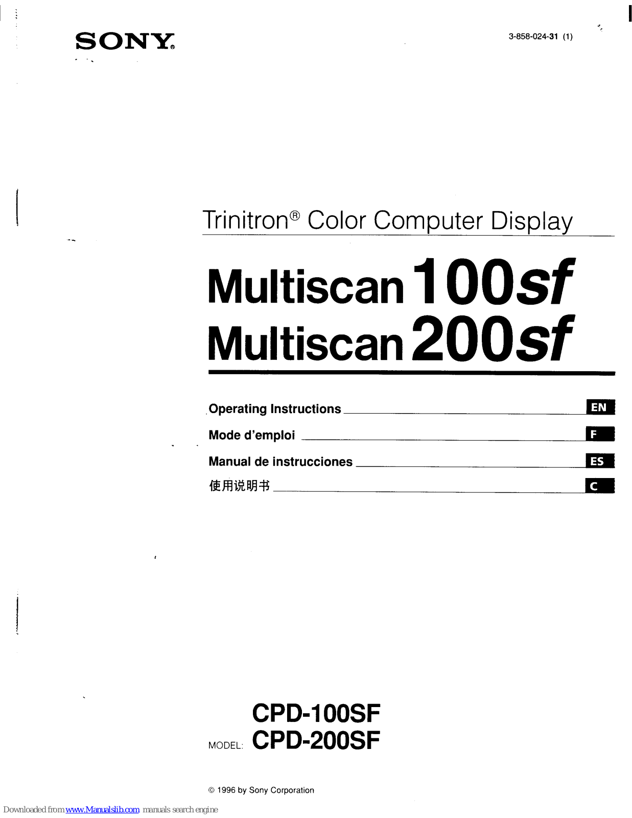 Sony CPD-200SF, Multiscan 100sf, Multiscan 200sf Operating Instructions Manual