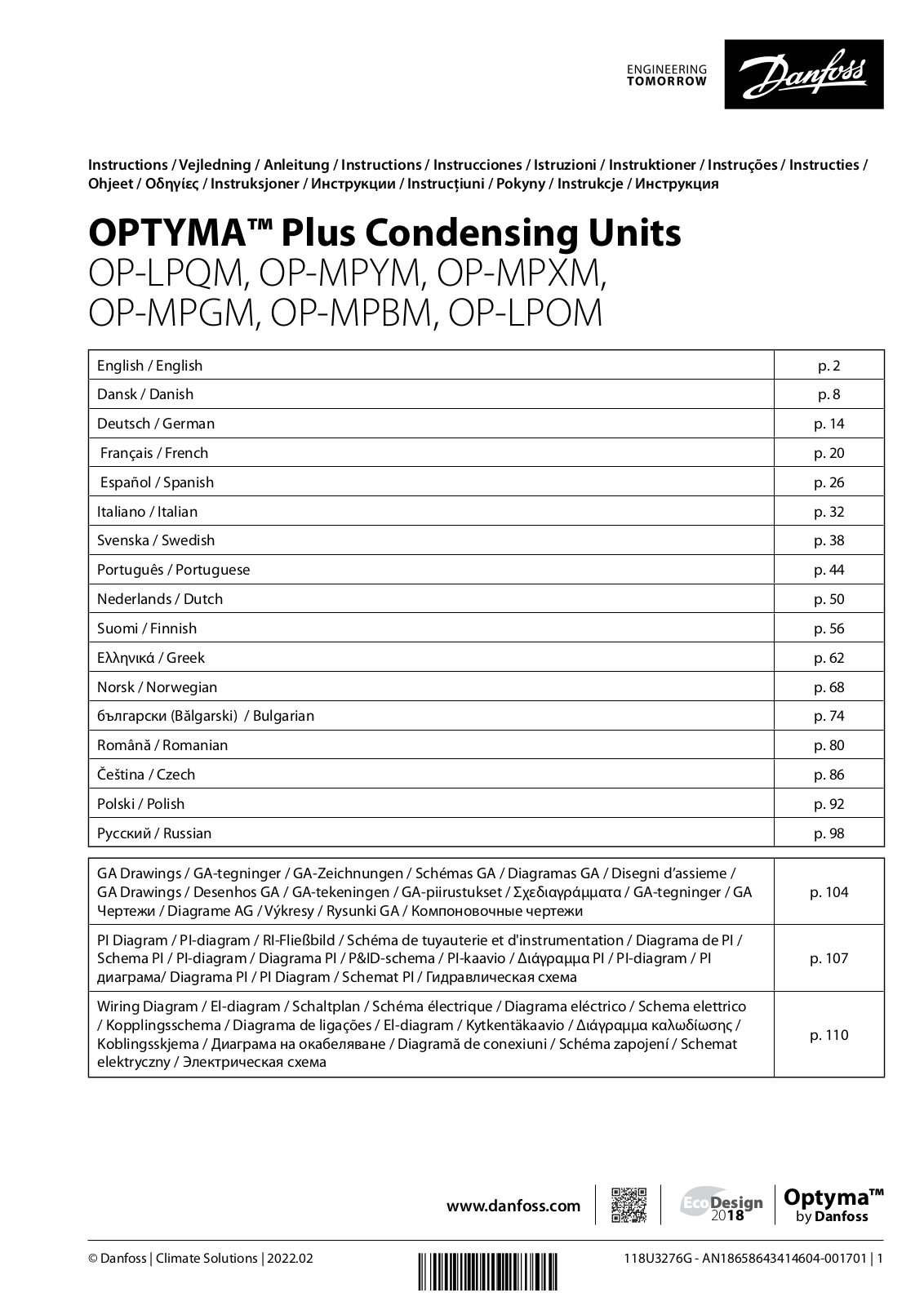 Danfoss OP-LPQM, OP-MPYM, OP-MPXM, OP-MPGM, OP-MPBM Installation guide