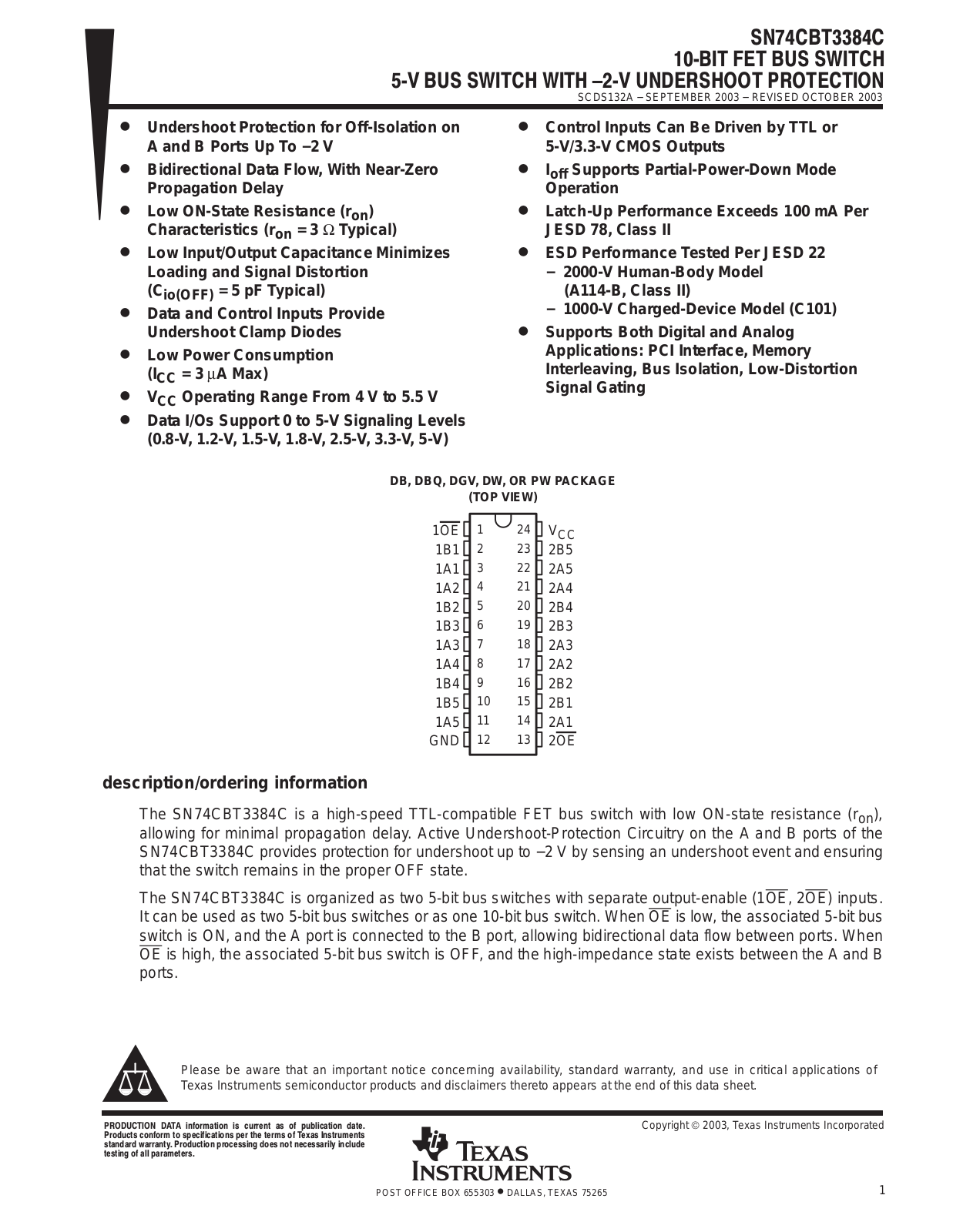 TEXAS INSTRUMENTS SN74CBT3384C Technical data