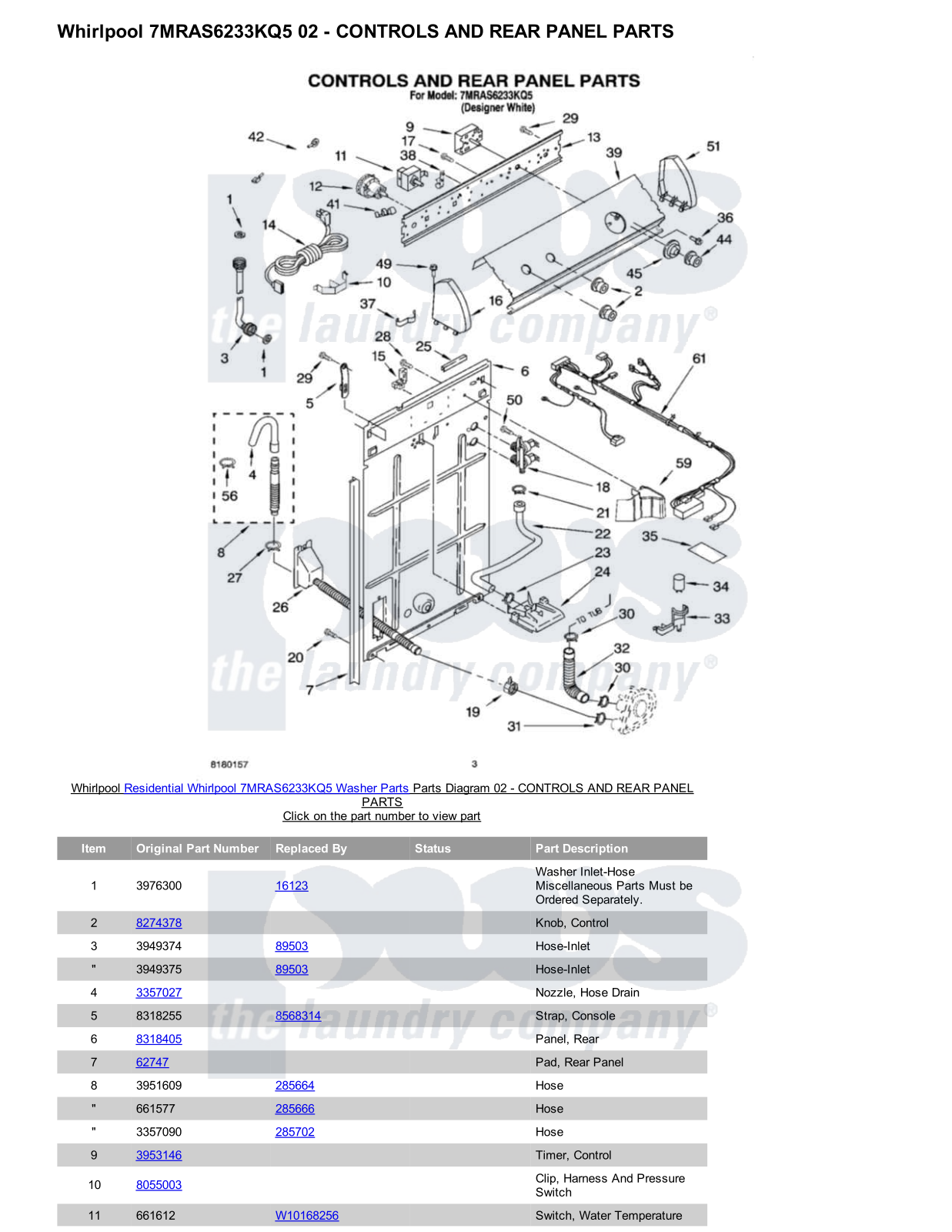 Whirlpool 7MRAS6233KQ5 Parts Diagram