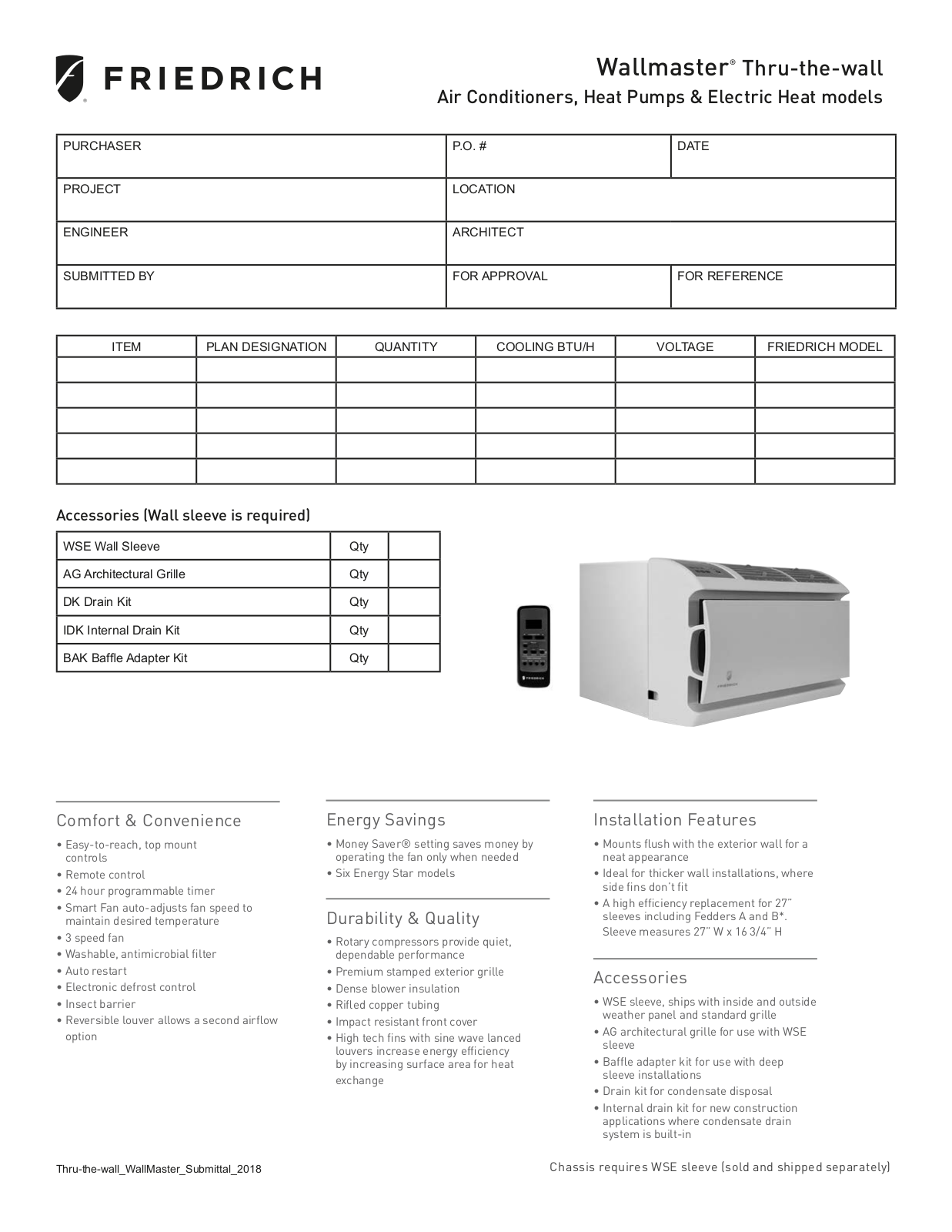 Friedrich WY12D33A User Manual