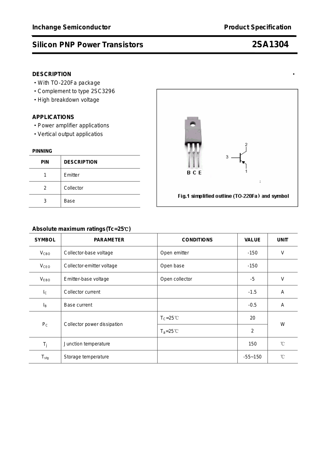 Datasheet 2sa1304 Datasheet - ManualMachine.com