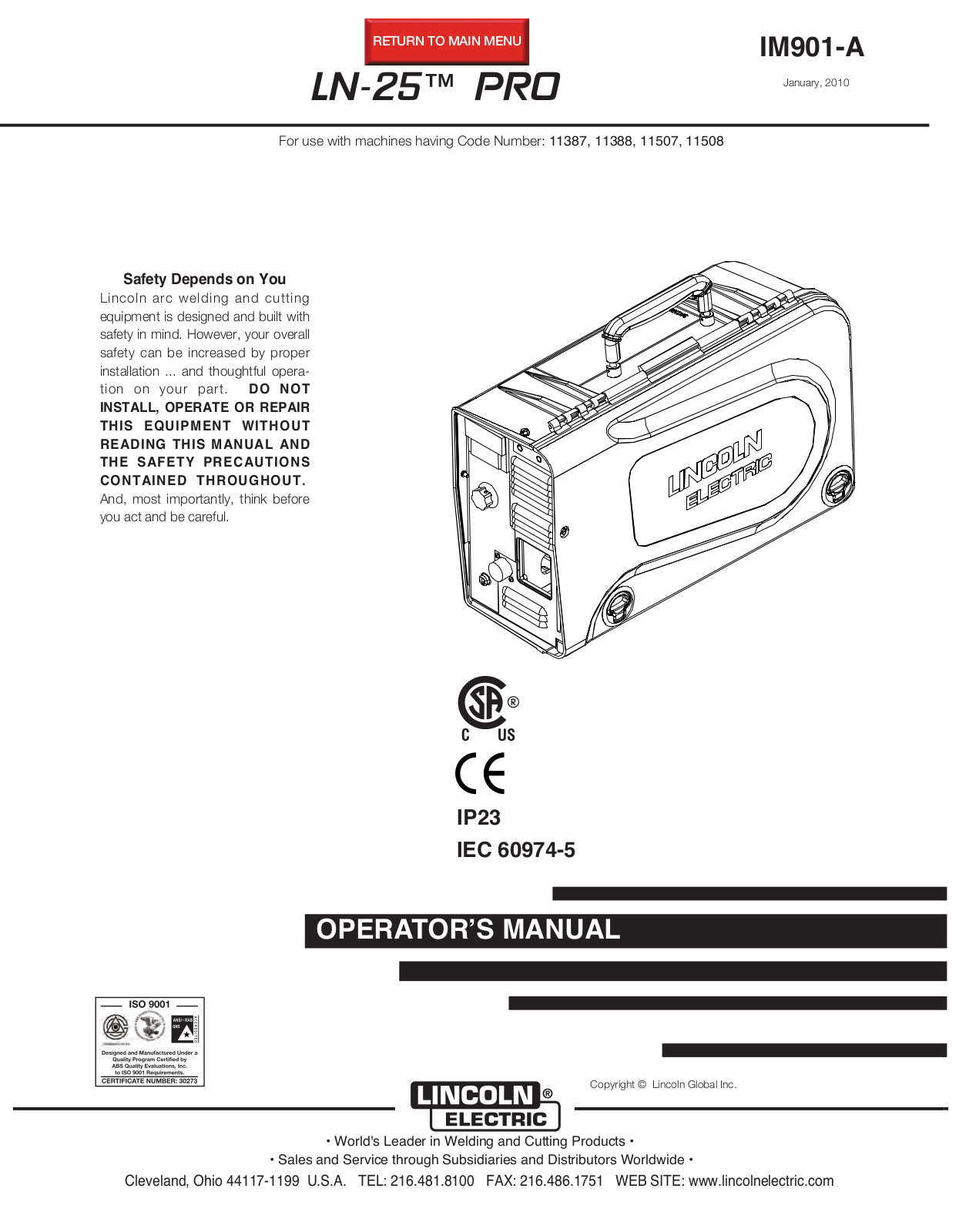 Lincoln Electric LN-25 PRO, IM901-A User Manual