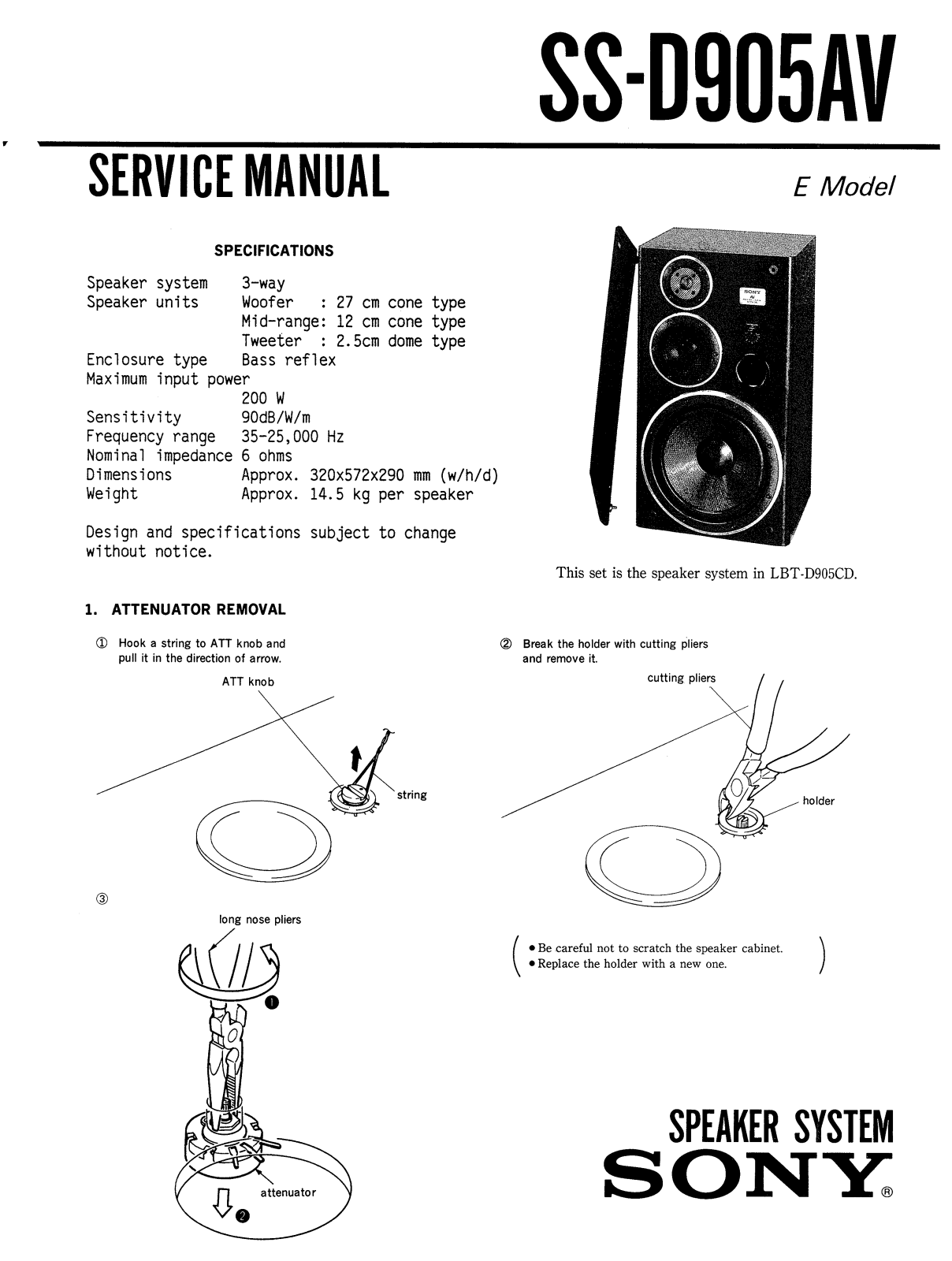Sony SSD-905-AV Service manual