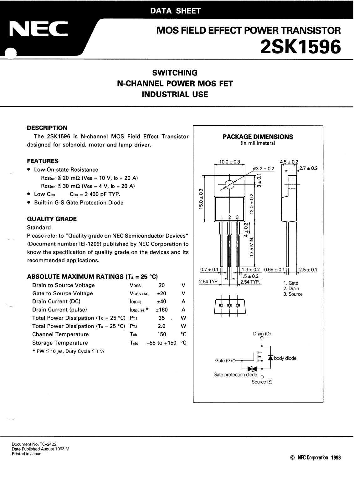 NEC 2SK1596 Datasheet