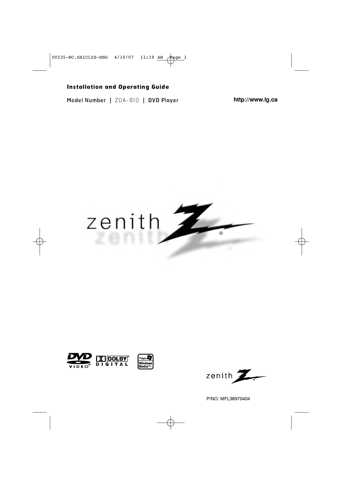 LG ZDA-810 User Manual