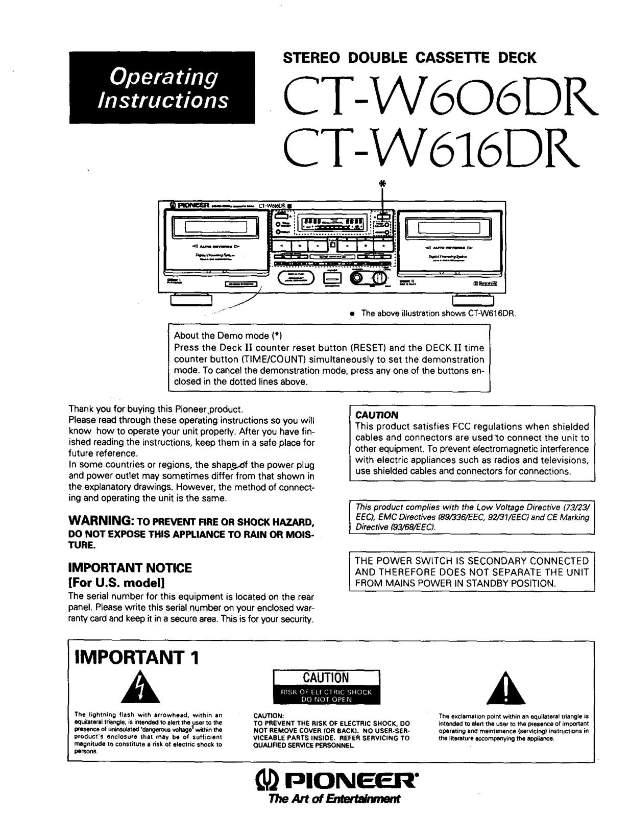 Pioneer CT-W616DR, CT-W606DR Owner’s Manual