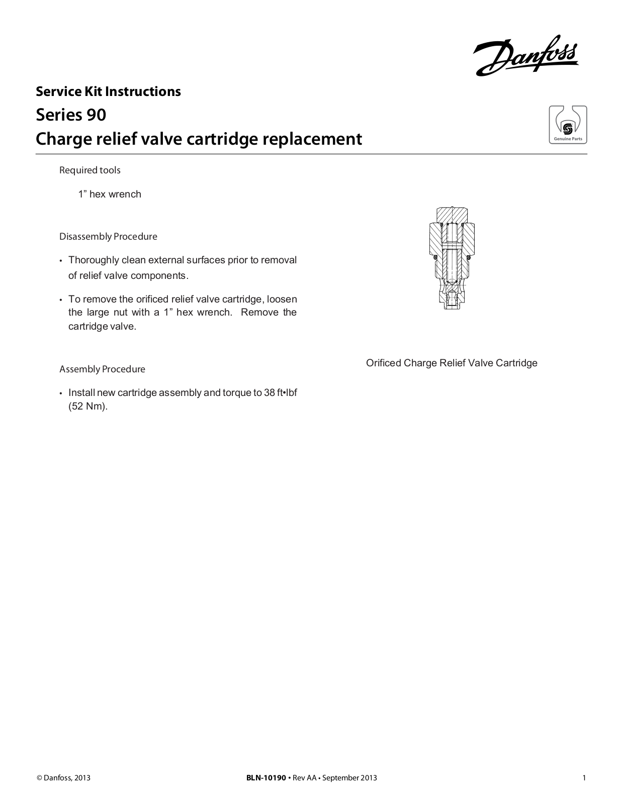 Danfoss Charge relief valve cartridge replacement Installation guide