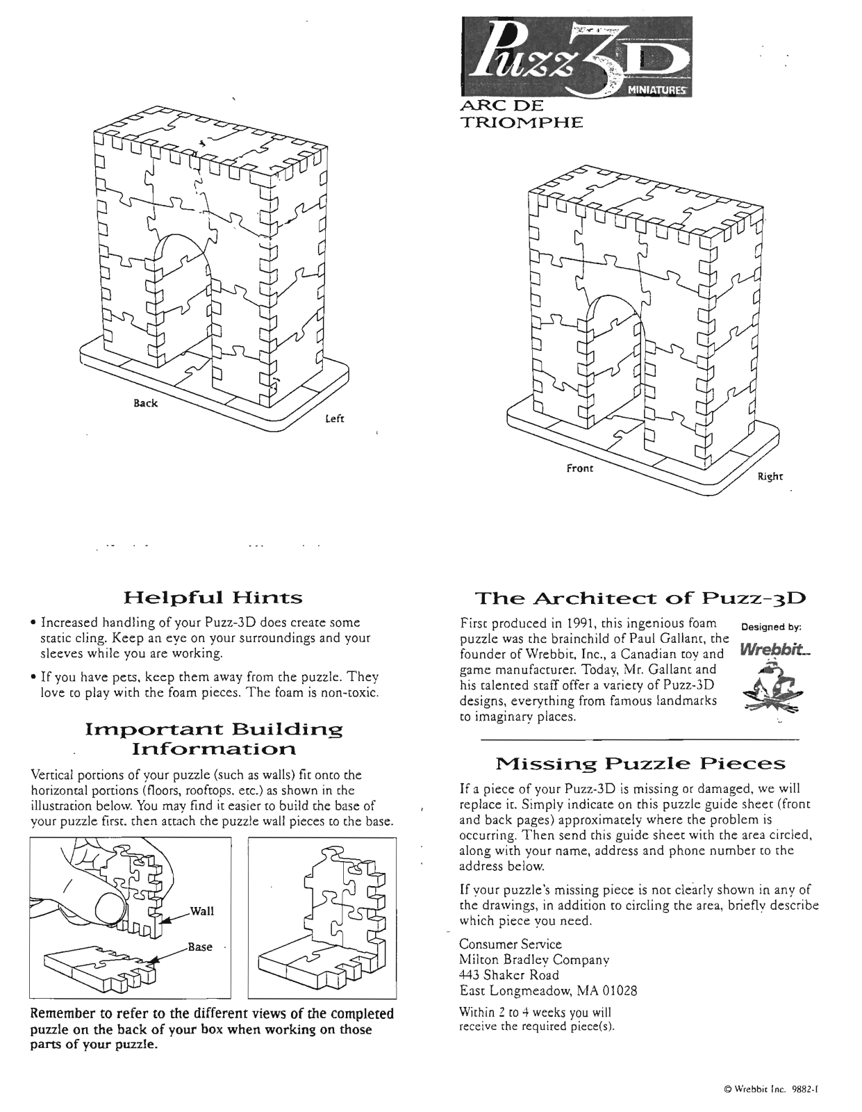 Hasbro PUZZ 3D MINIATURES ARC DE TRIOMPHE User Manual