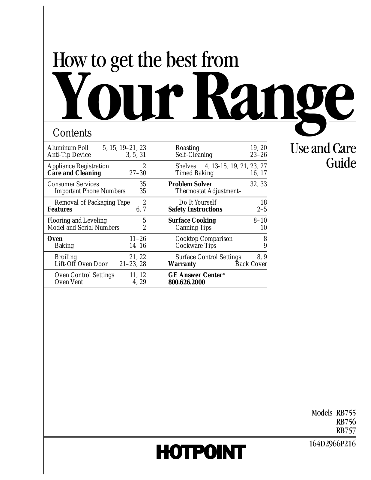 GE RB755, RB756, RB757 Use and Care Manual