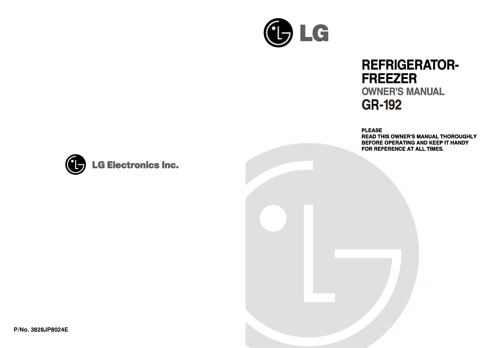 LG GR-U192SVK Owner’s Manual