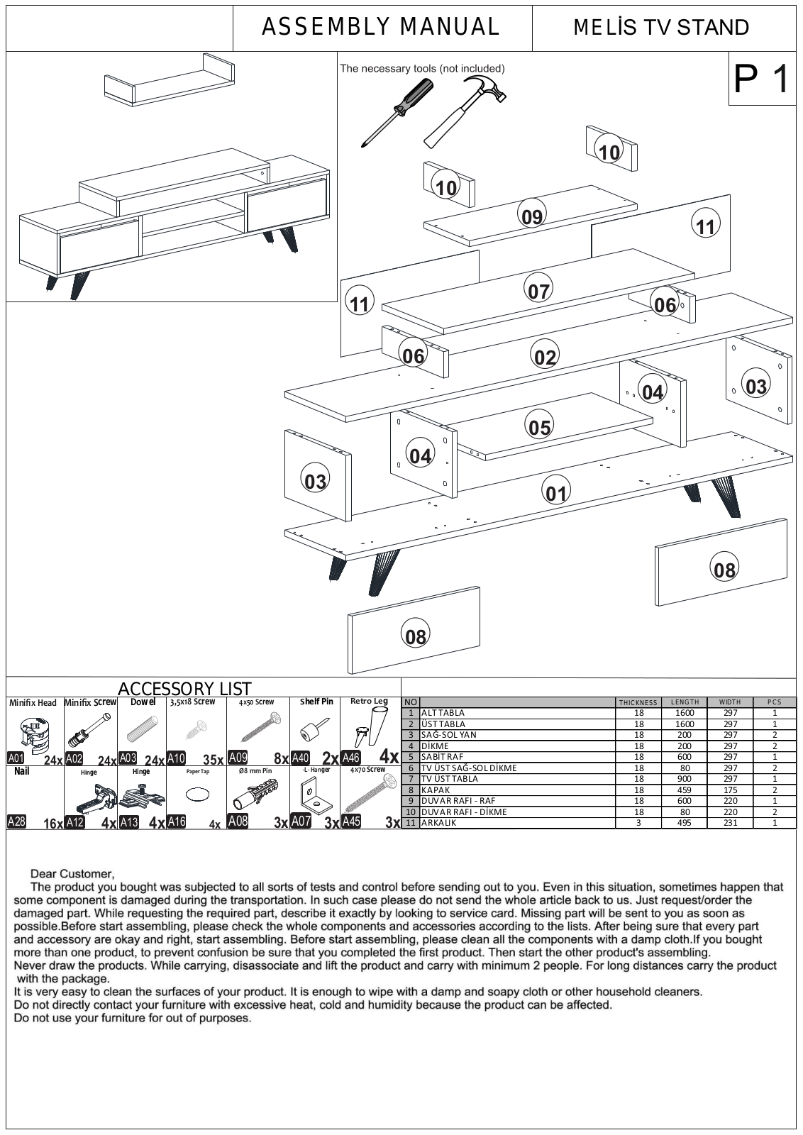 Minar Melis TV Stand Assembly Manual