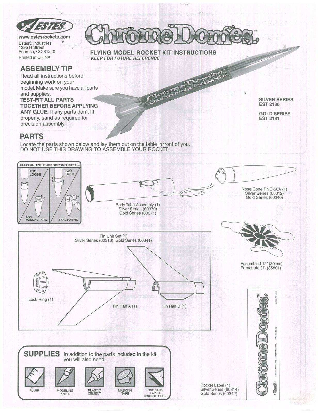 ESTES Chrome Domes User Manual