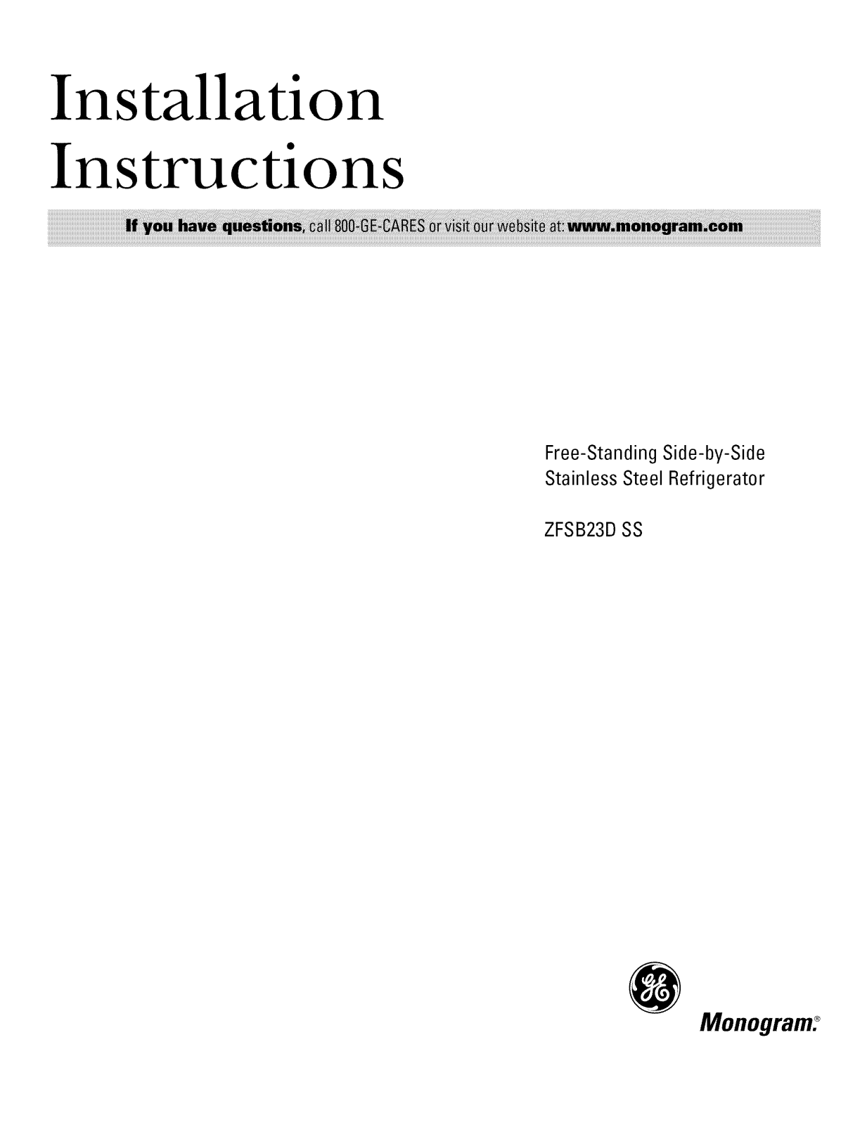 GE ZFSB23DRHSS, ZFSB23DXASS Installation Guide - ManualMachine.com
