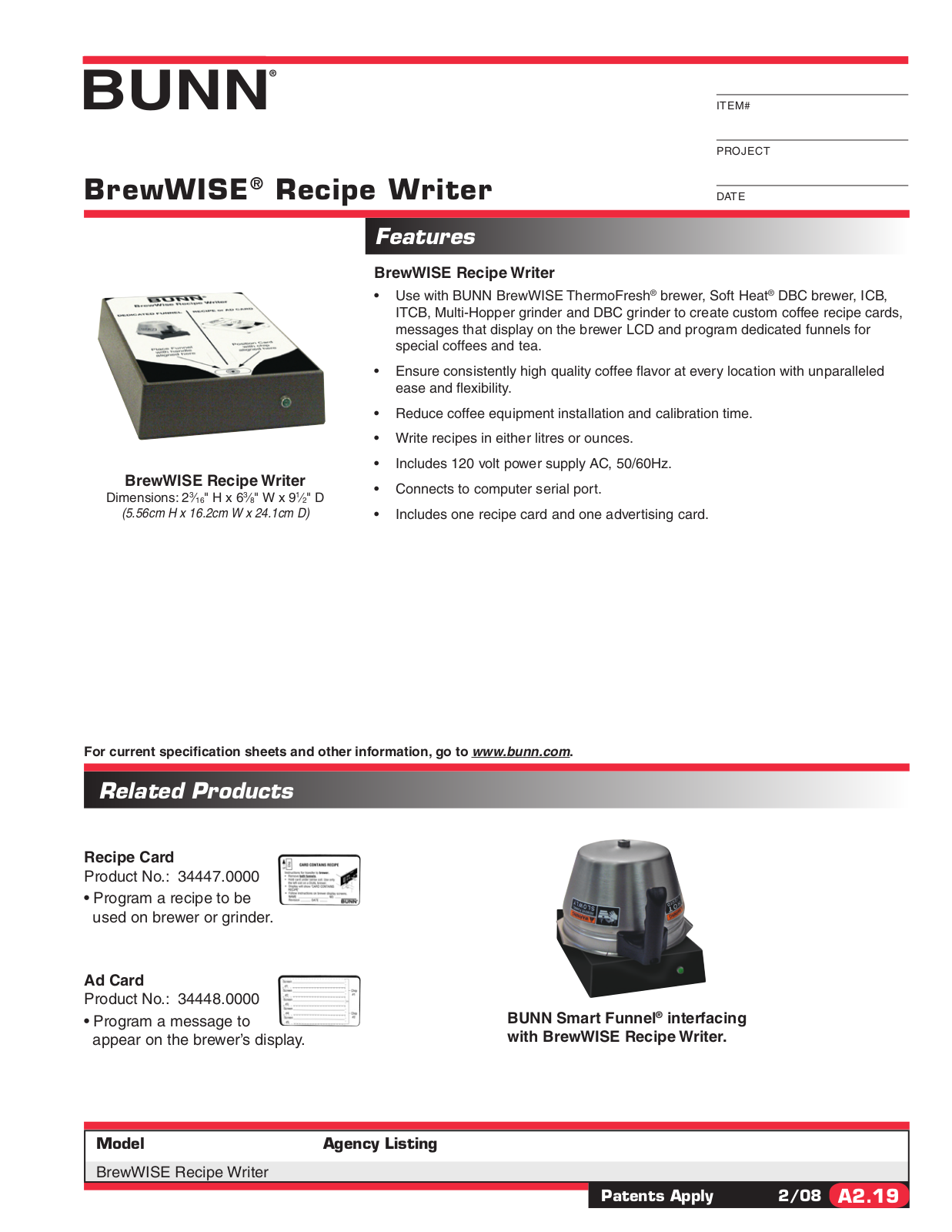 Bunn-O-Matic BrewWISE Recipe Writer General Manual