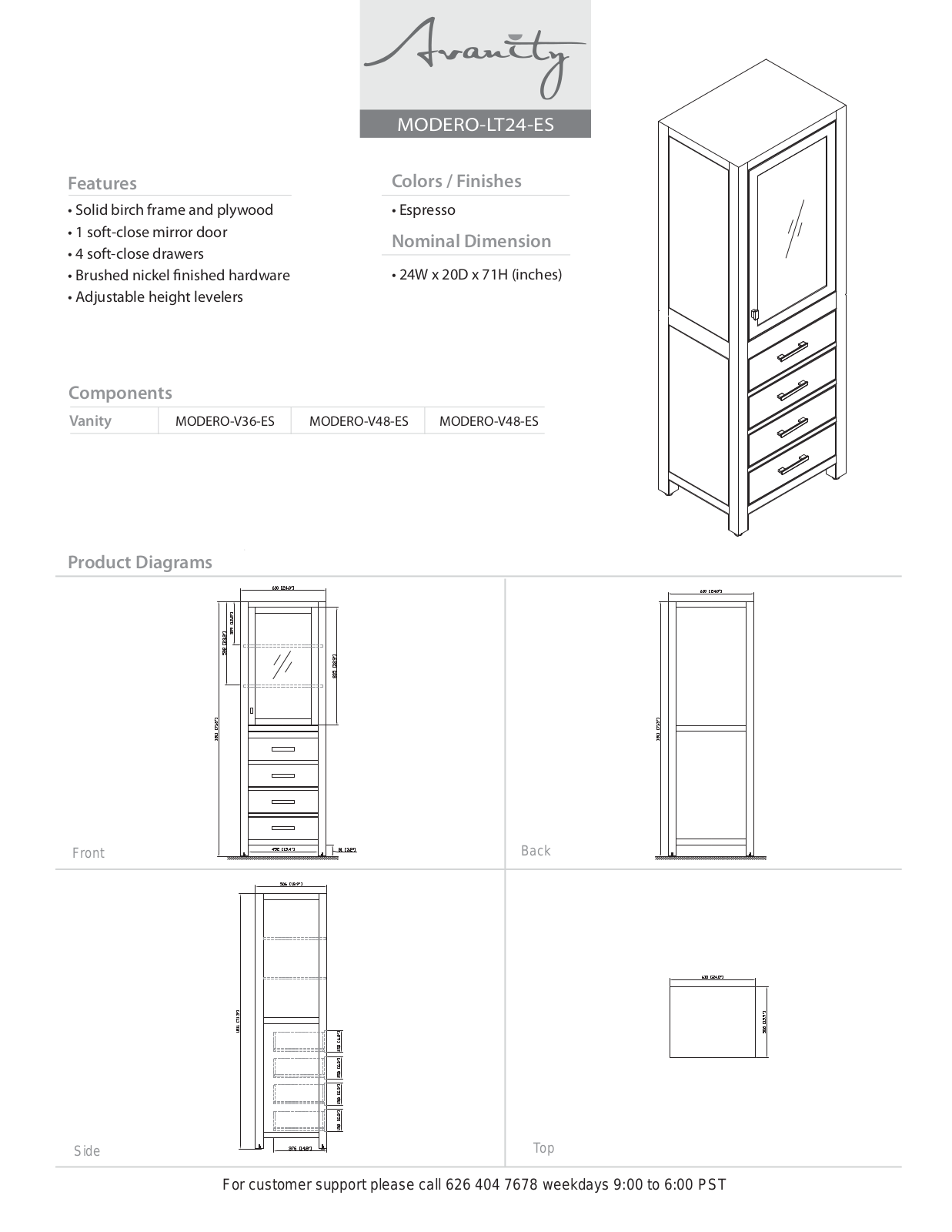 Avanity MODEROLT24WT Specifications - ManualMachine.com