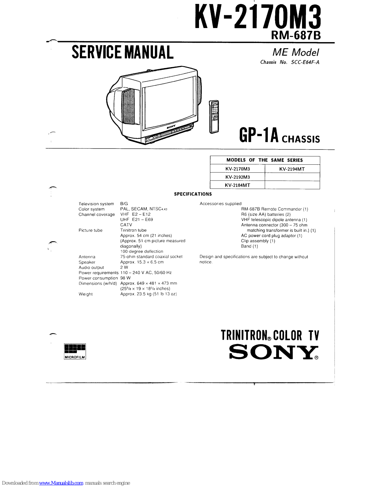 Sony Trinitron KV-2170M3 Service Manual