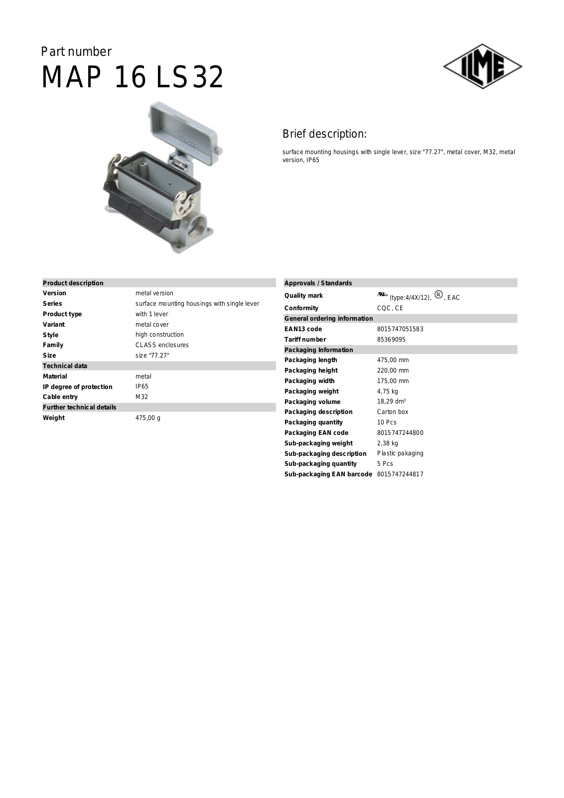 Datasheet MAP-16LS32 Datasheet (ILME) - ManualMachine.com