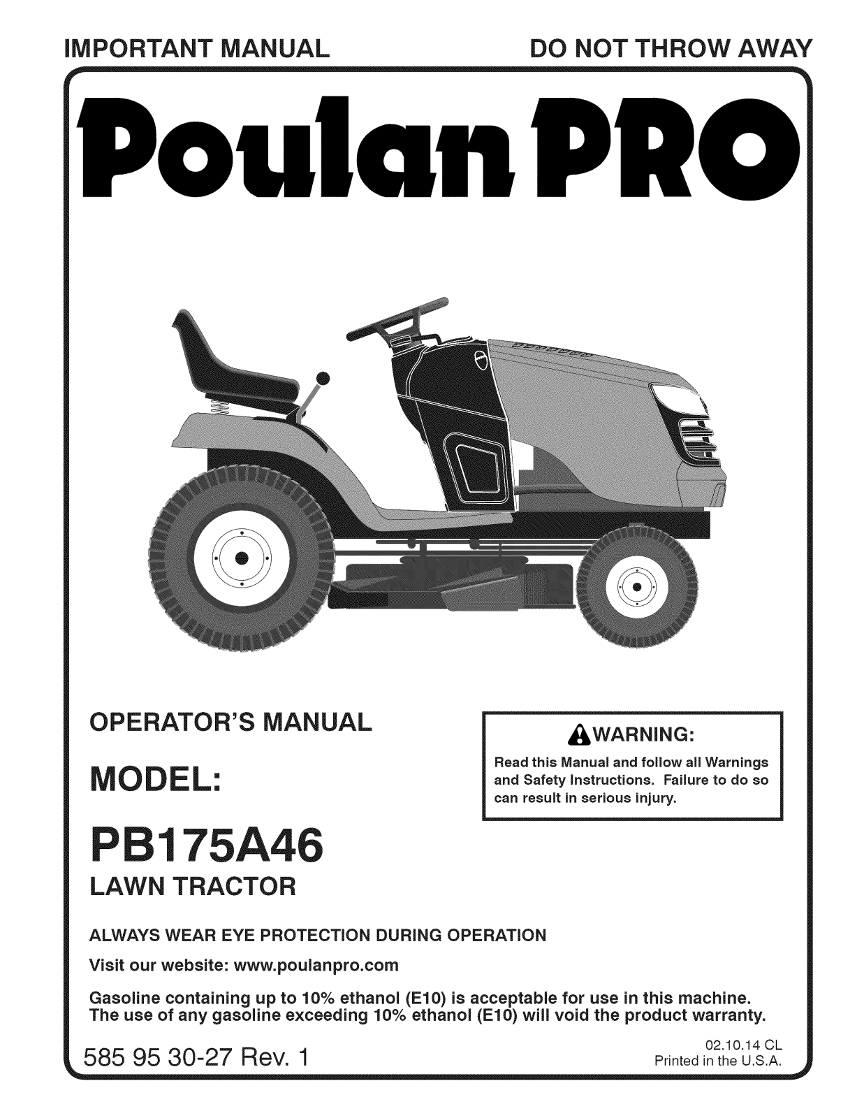 Poulan PB175A46 (96042015300), 96042015300 Owner’s Manual