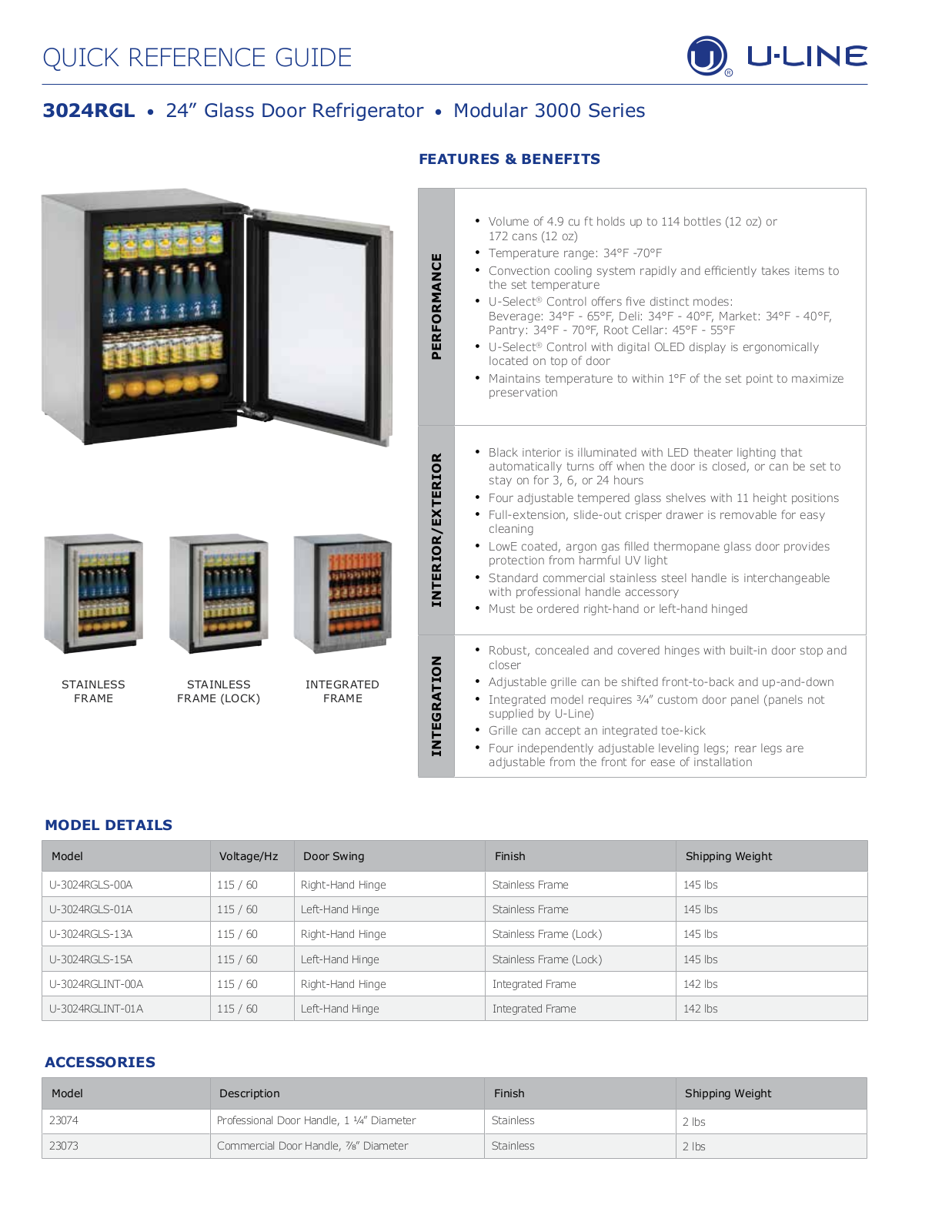 U-Line U-3024RGLINT-00A User Manual