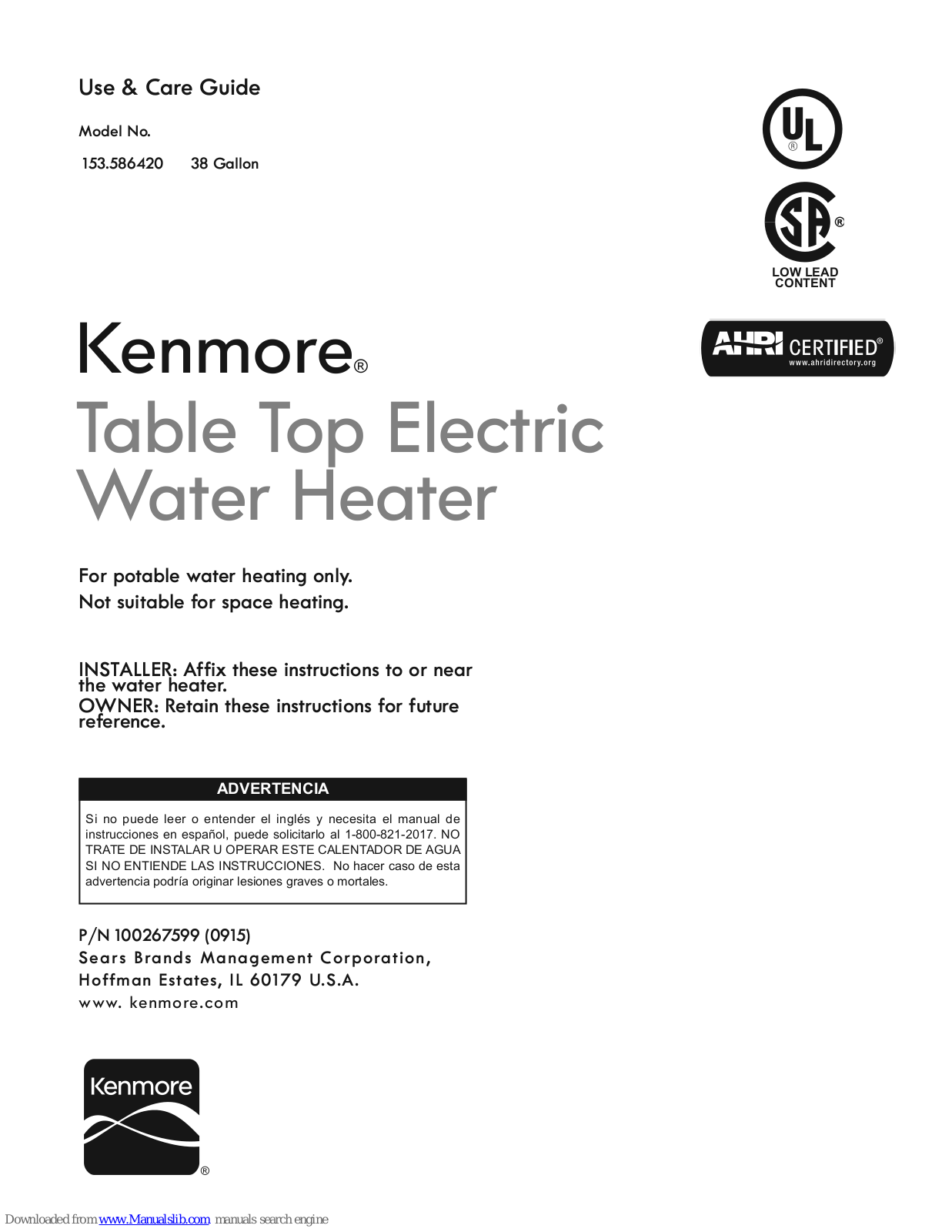 Kenmore 153.586420 Use & Care Manual